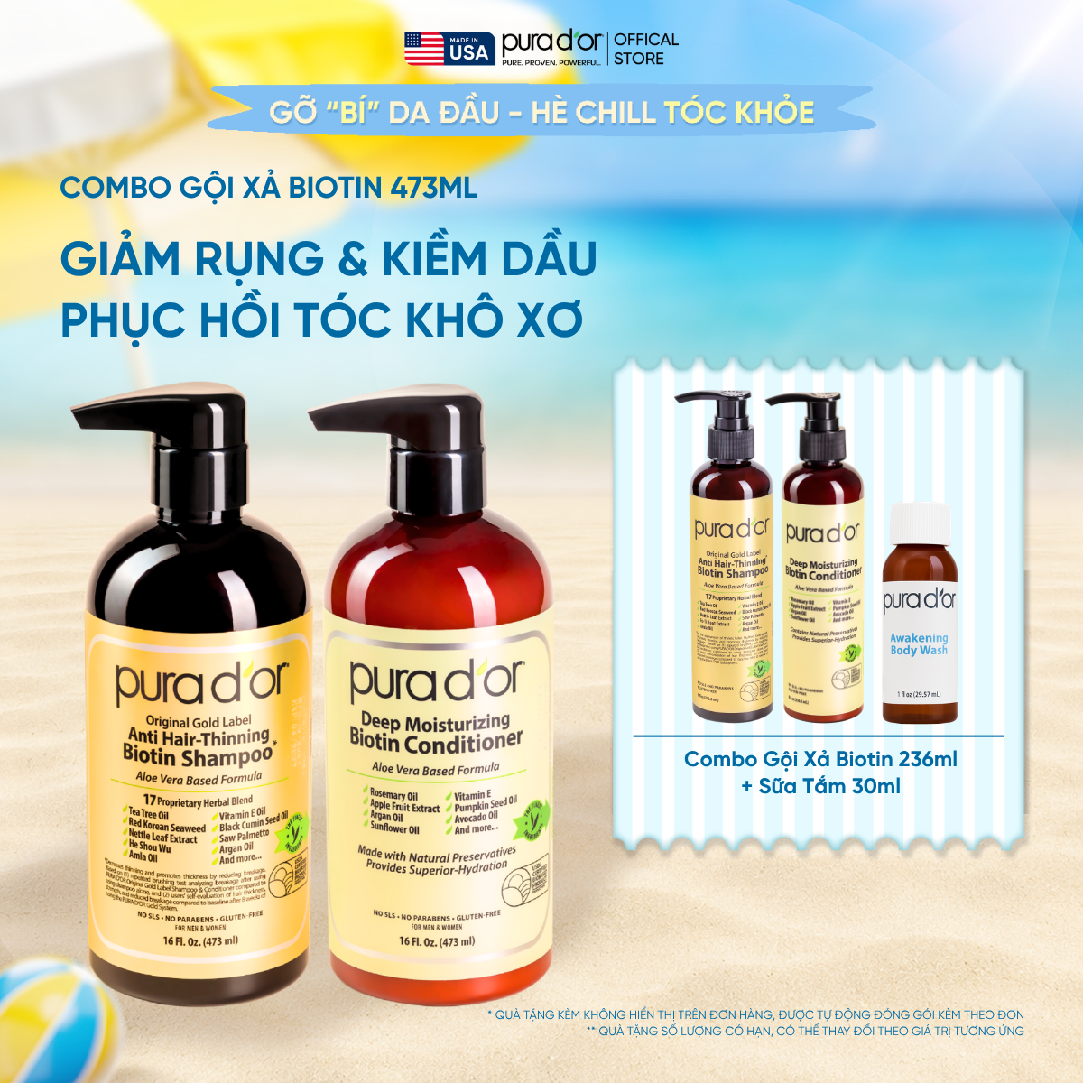 Combo Gội - Xả Biotin Pura D'or Original Gold Label & Deep Moisturizing Chăm Sóc Da Đầu, Dưỡng Ẩm Chuyên Sâu 473ml_thumbnail_0