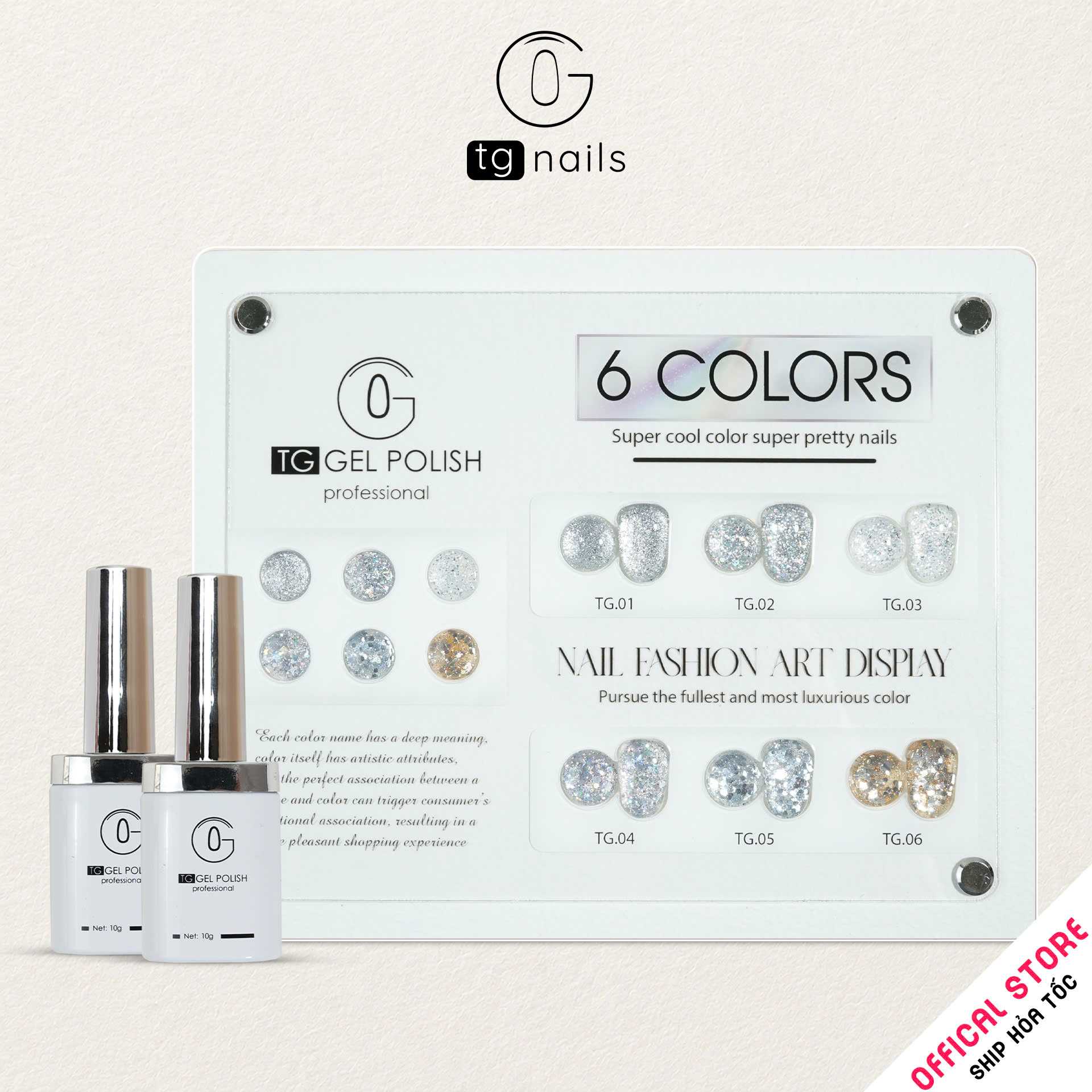 Combo 6 màu Nhũ TG Nails kèm bảng màu