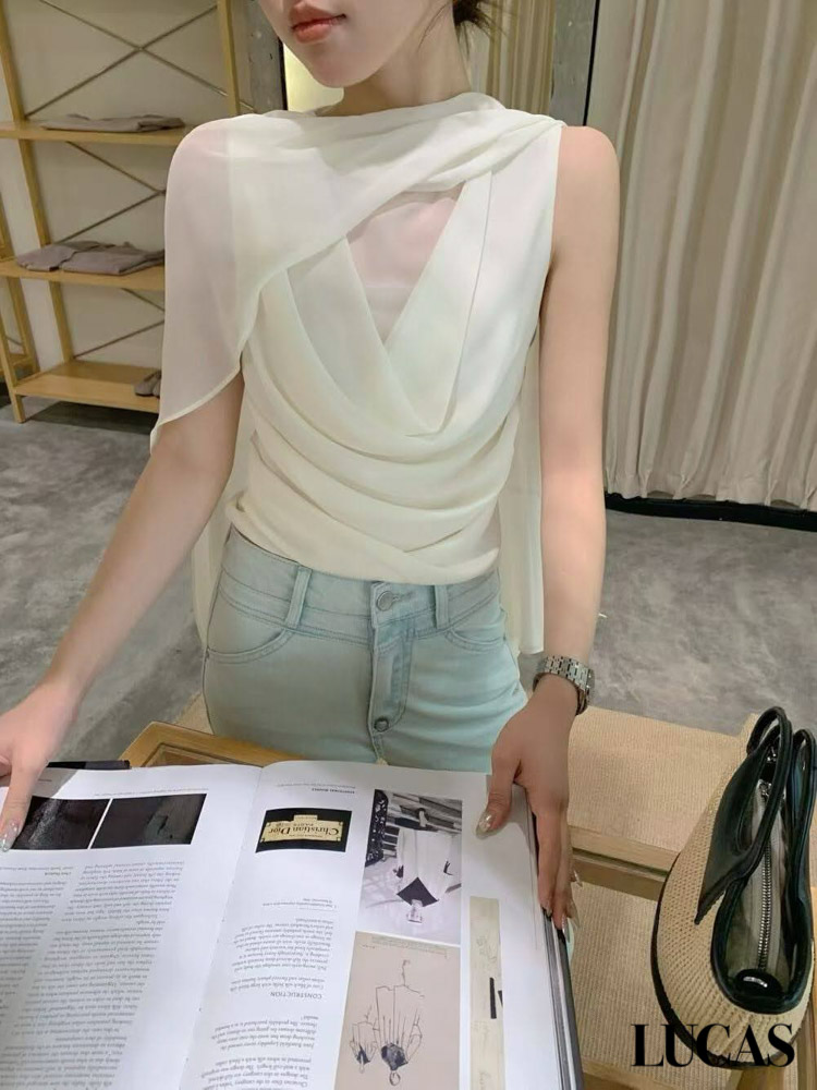 Áo sơ mi cổ đổ zile + khăn voan