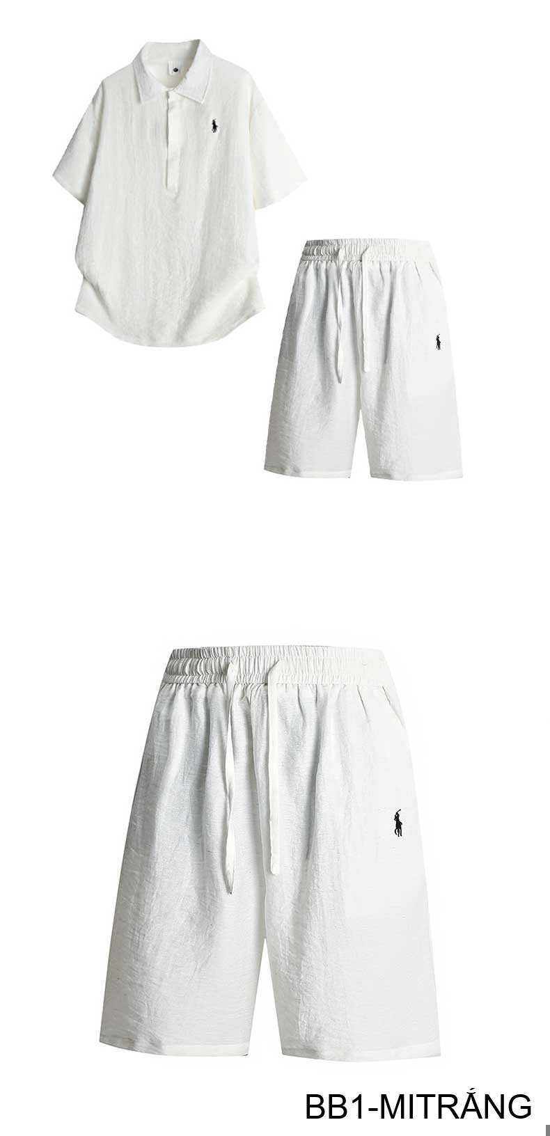 BB1 - Bộ đồ nam 2 món phong cách cực, áo sơ mi ngắn tay + quần short, chất liệu cotton thoáng mát, 3 màu Mi Trắng - Xanh Đậm - Đen_thumbnail_16