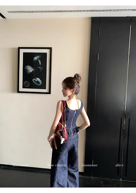 Lucas - Set denim áo 2 quai bản lớn cài cúc gấu xòe + quần suông dáng dài_thumbnail_3