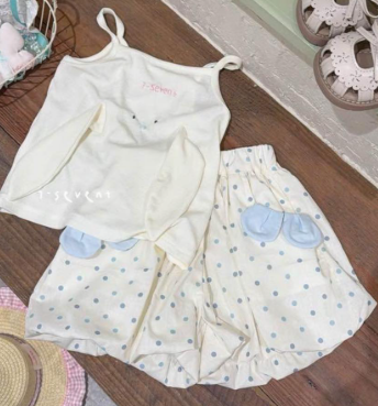 H225 - Set cotton 2 chi tiết áo dây quần bi xanh hãng 7-Seven (9933)