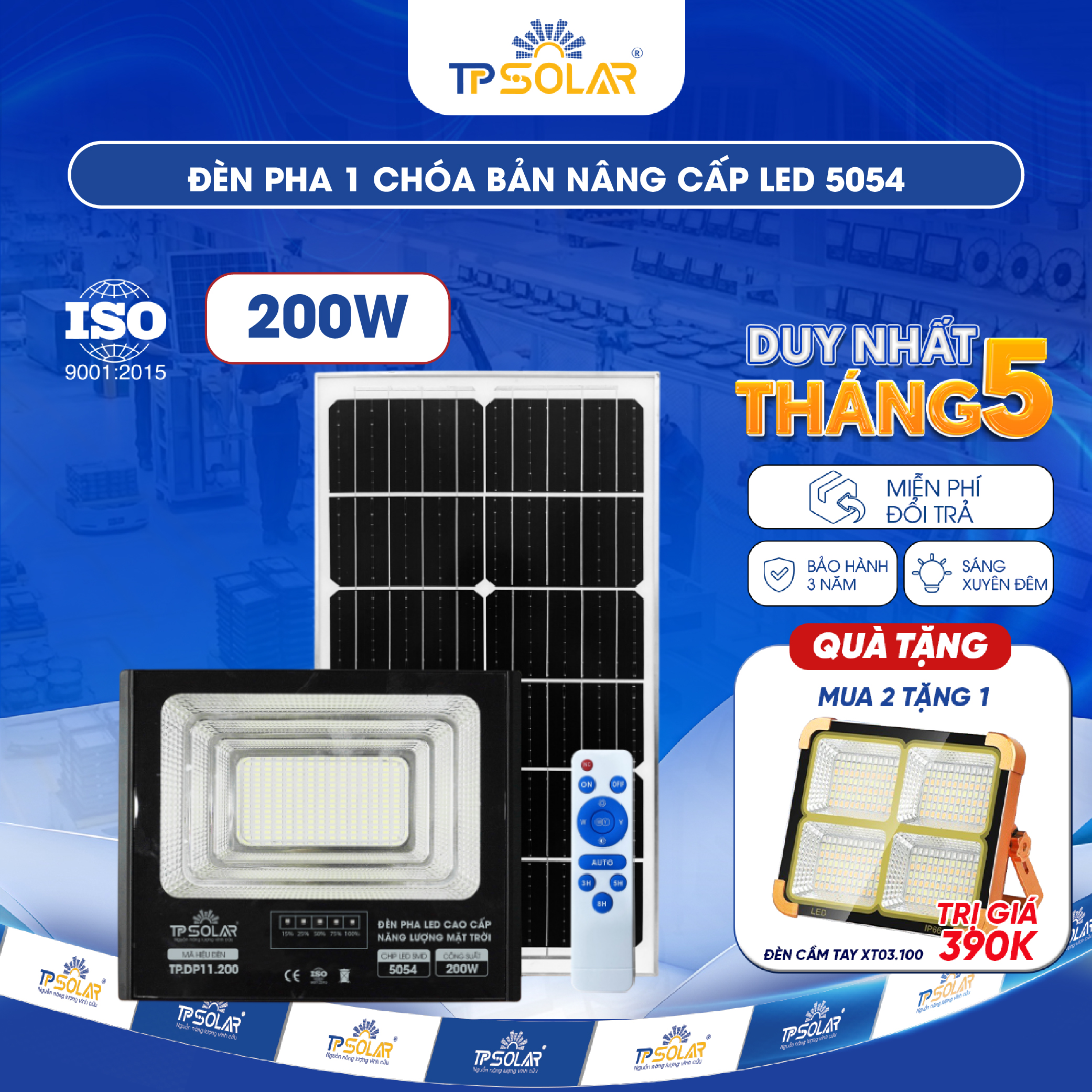 Đèn pha 1 chóa bản nâng cấp led 5054 năng lượng mặt trời TP.DP11