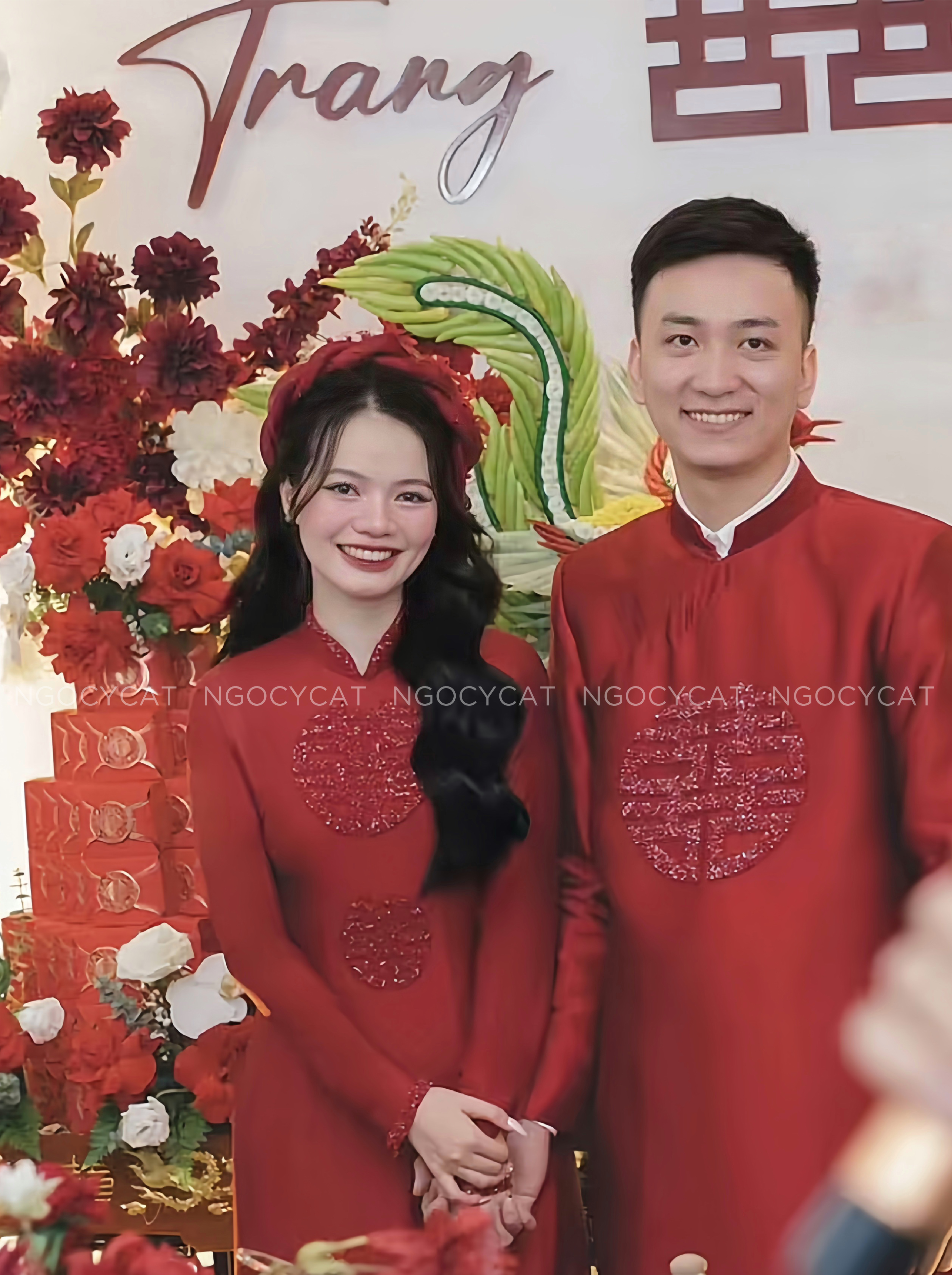 Áo Dài Dâu Rể Đỏ Song Hỷ Tròn
