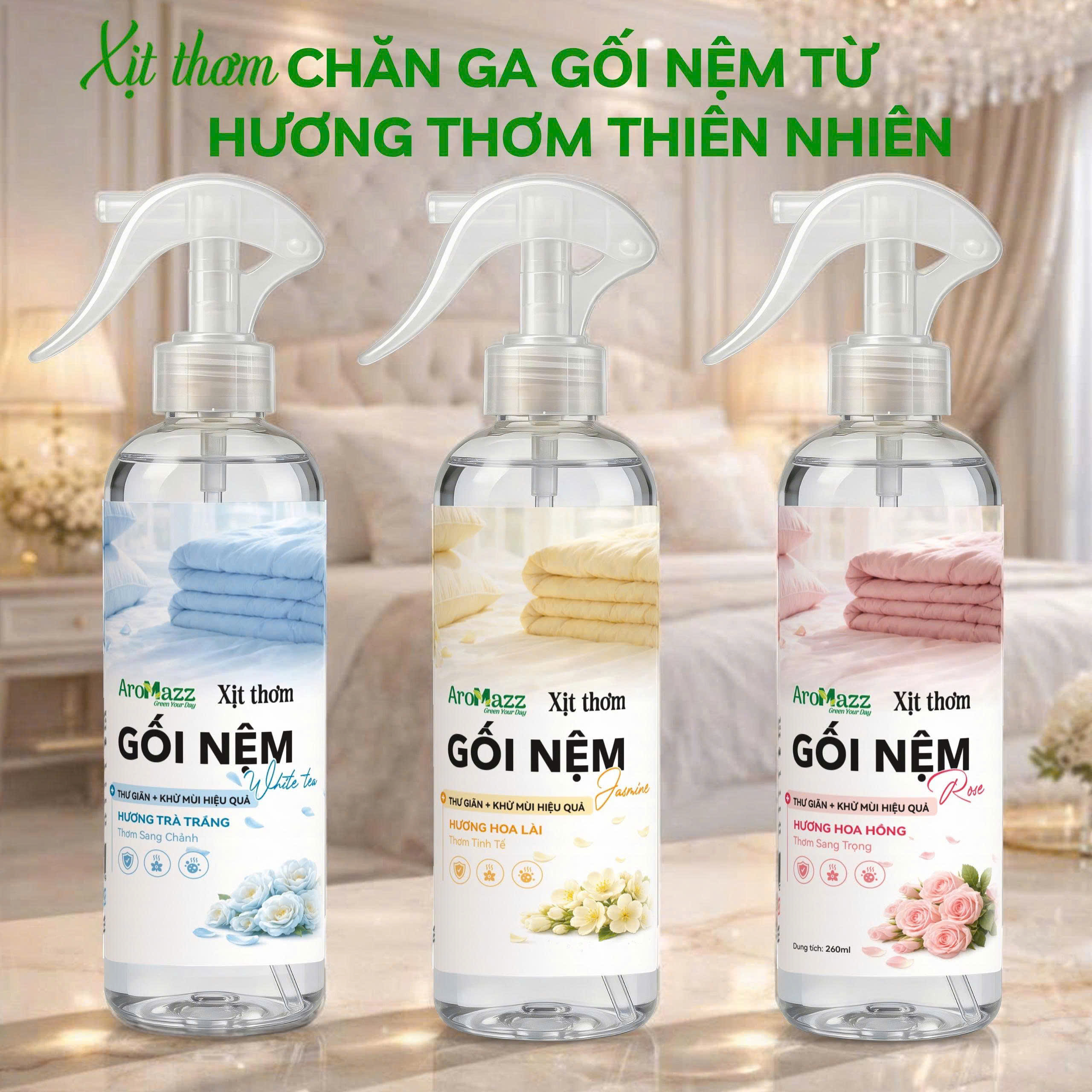 XỊT THƠM CHĂN GA GỐI NỆM AroMazz