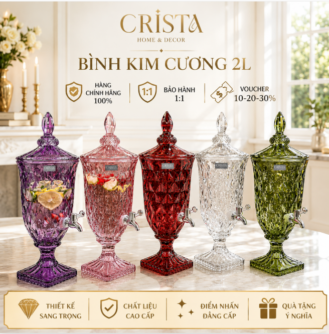 Bình thủy tinh vân kim cương có vòi 2L CRISTA HOME_thumbnail_0