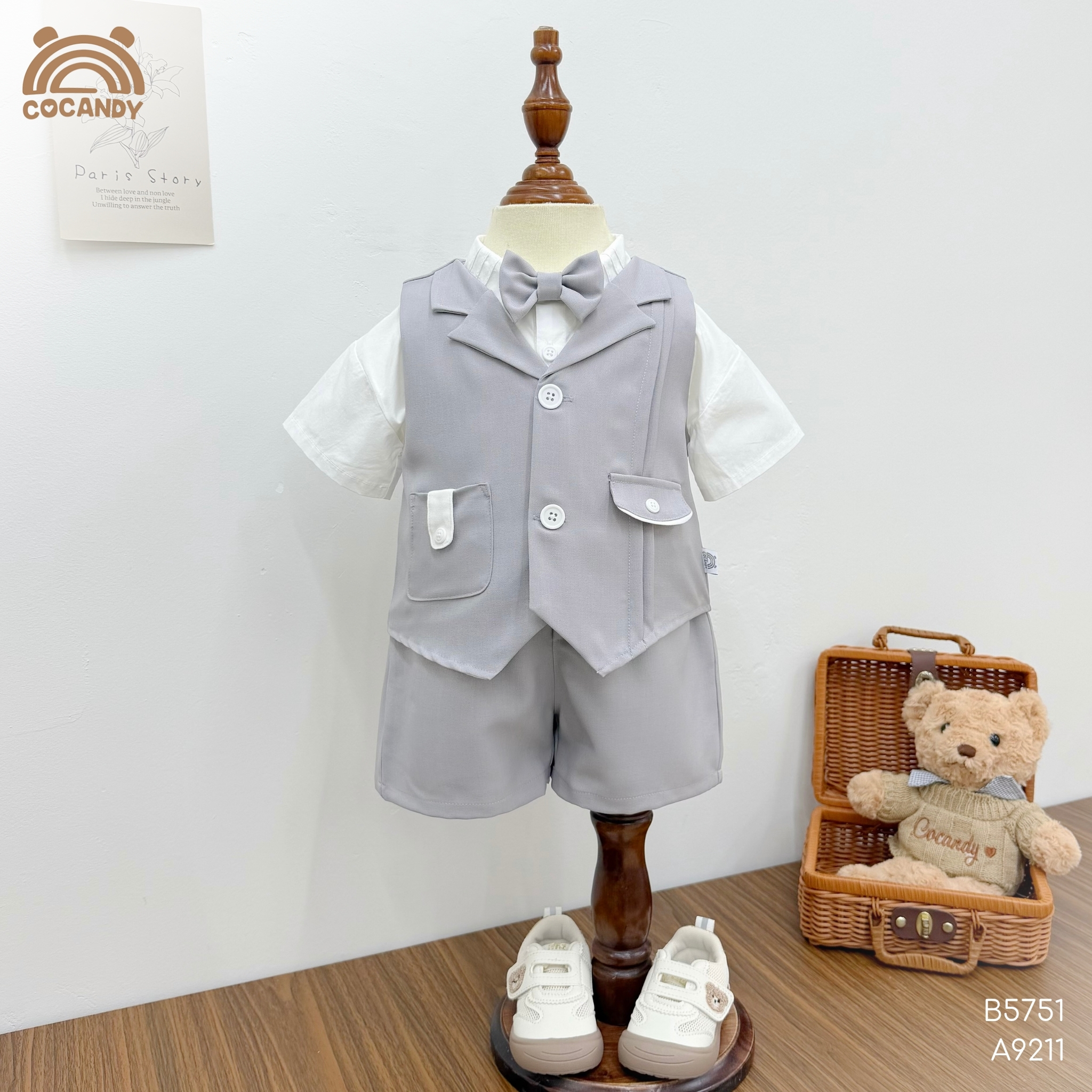 Bộ cộc gile GHI công tử xếp 2 li dọc