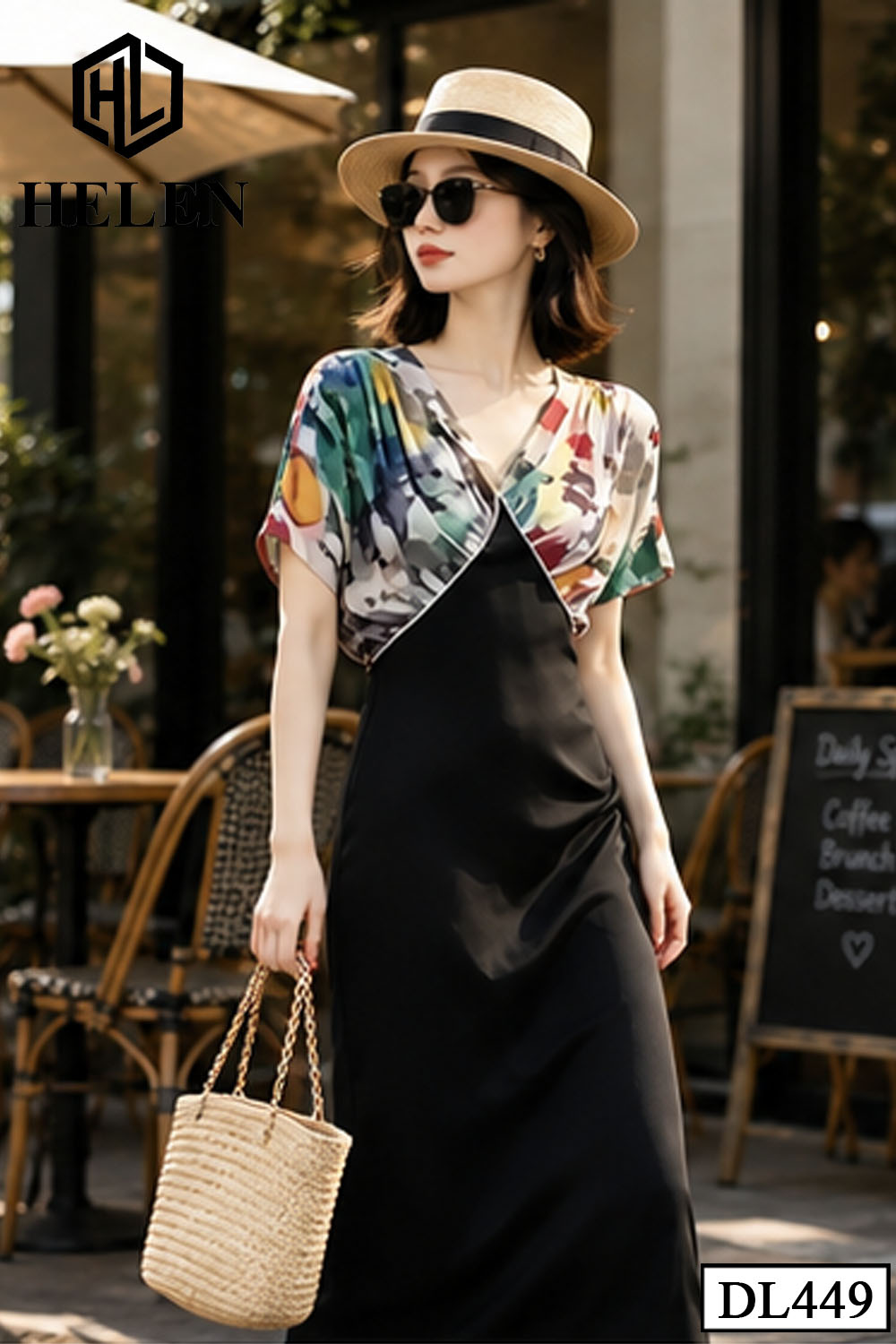 Đầm liền thân ôm đen phối tơ hoa DL449