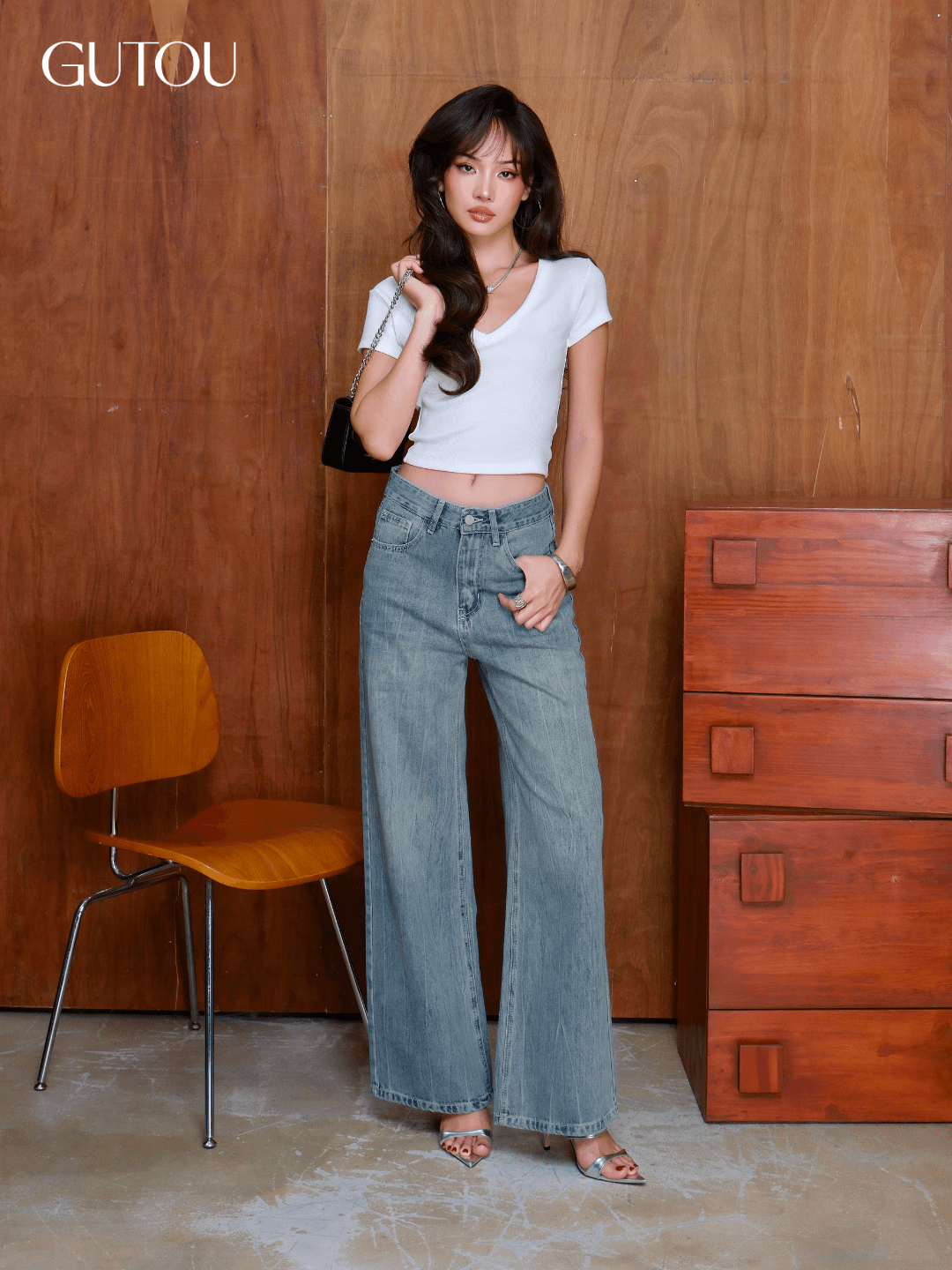 [ GUTOU ] Quần Jean Suông Basic Wash Gãy