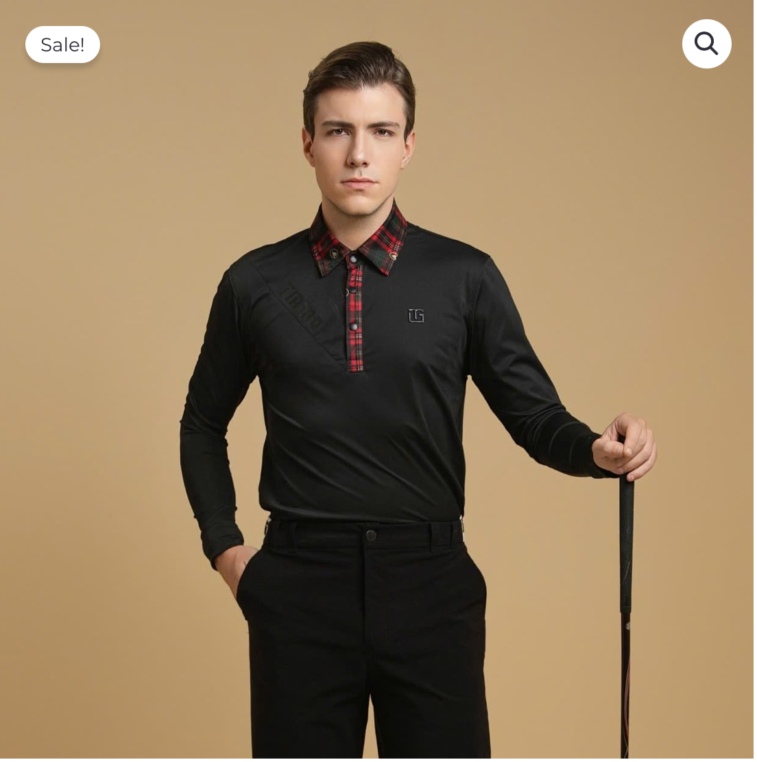 Áo Polo dài tay phối cổ kẻ caro  - Nam - Tartan
