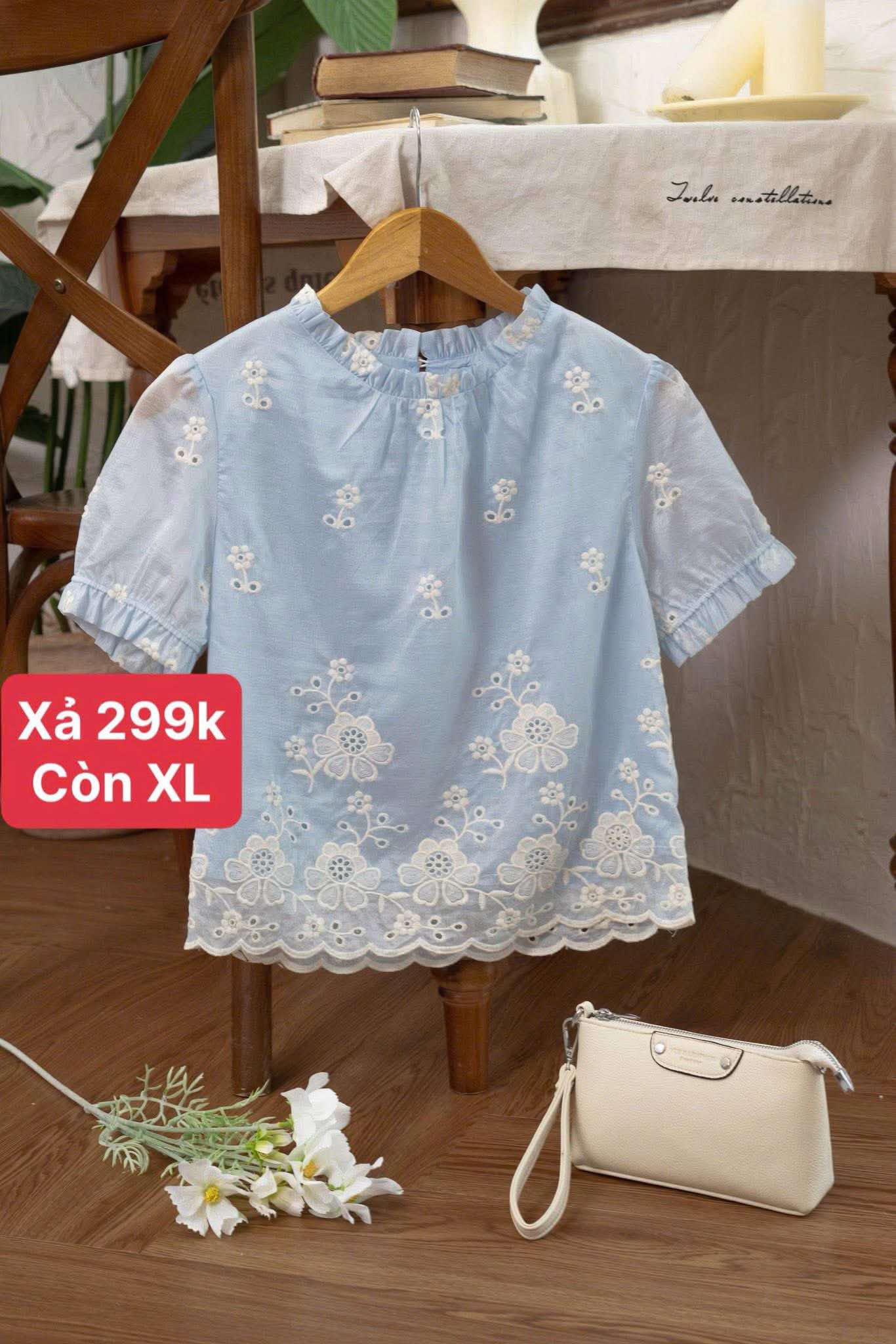 Áo sơ mi tơ thêu bèo cổ bèo tay A4191