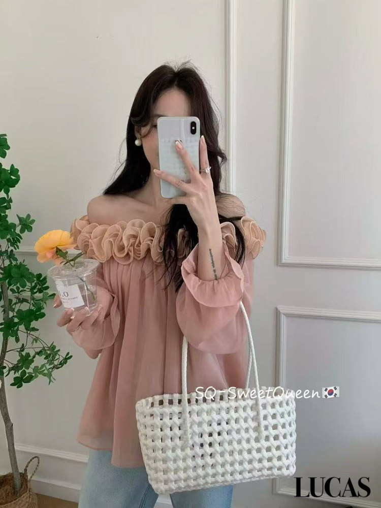 Áo sơ mi trễ vai voan bèo ngang ngẹc chun cổ tay SQ_thumbnail_4