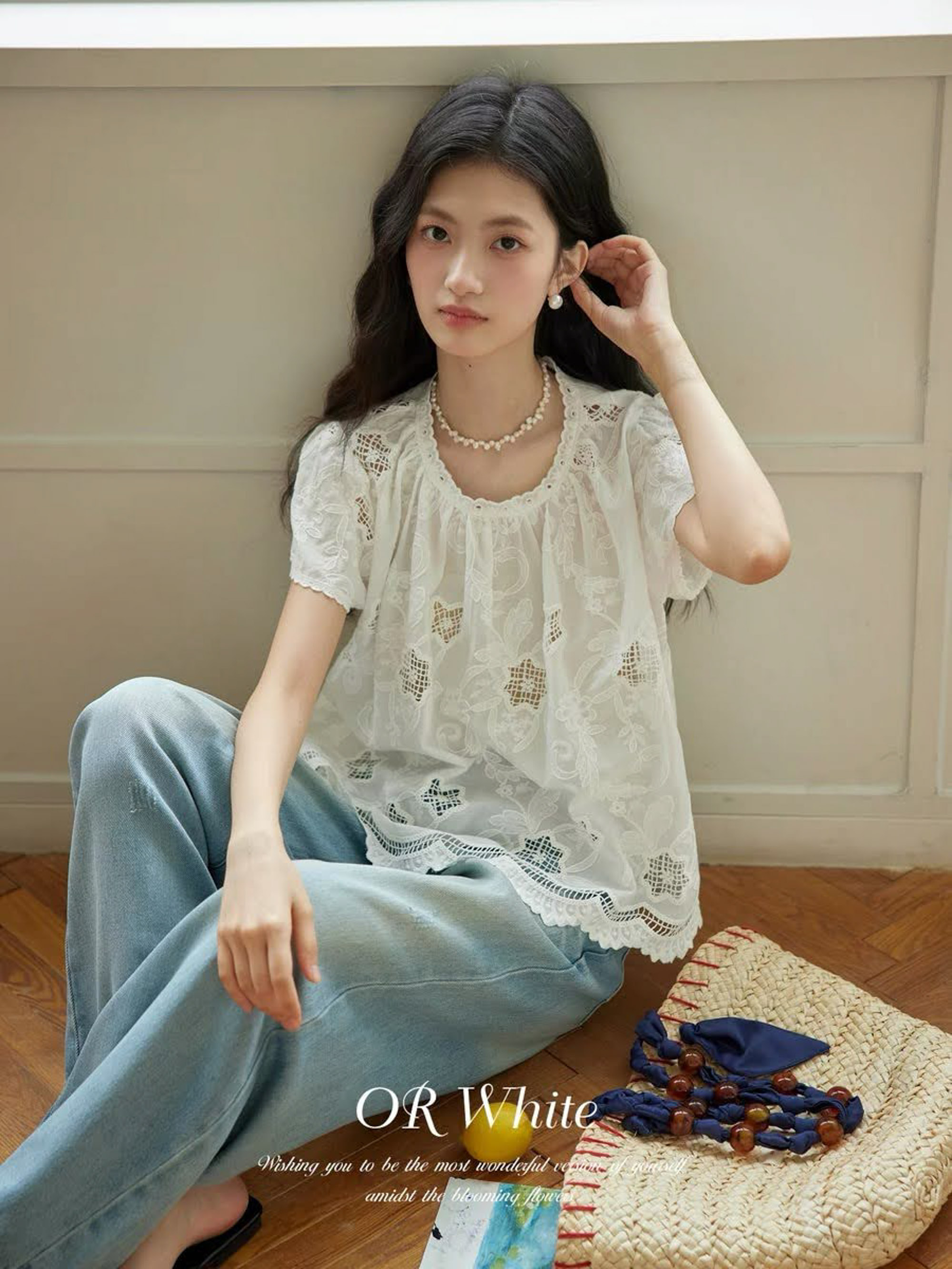 Áo sơ mi thô thêu cộc tay gấu lượn viền ren cổ_thumbnail_1