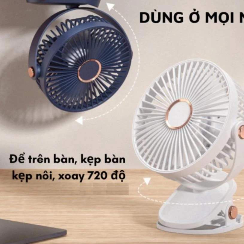 (HÀNG TỐT) Quạt Tích Điện Kẹp Bàn Mini DOMORA 5 Mức Độ Có Đèn Led Pin 5000 MHA Cao Cấp_thumbnail_3