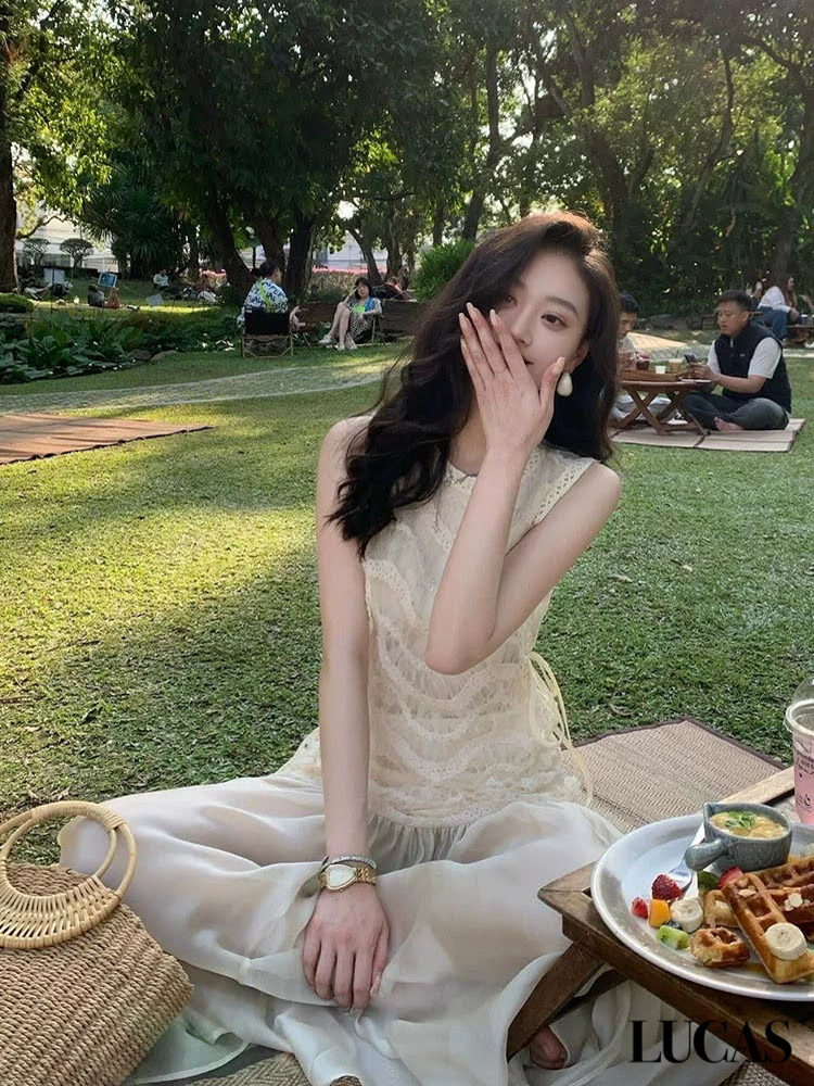 Váy ren zile cổ tròn thân ren trên phối gấu voan xòe TINA_thumbnail_2