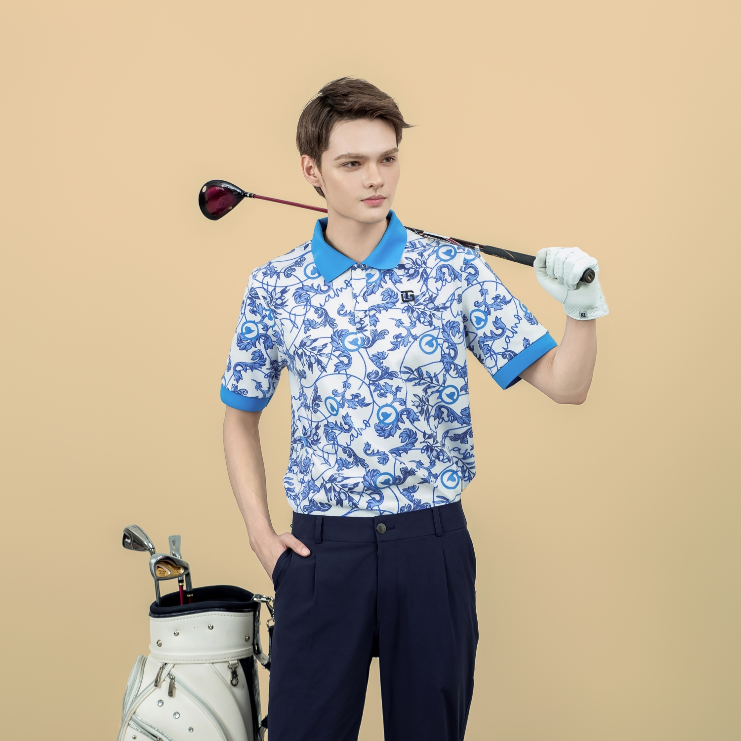 Áo Polo In Họa Tiết Baroque Nam Xanh
