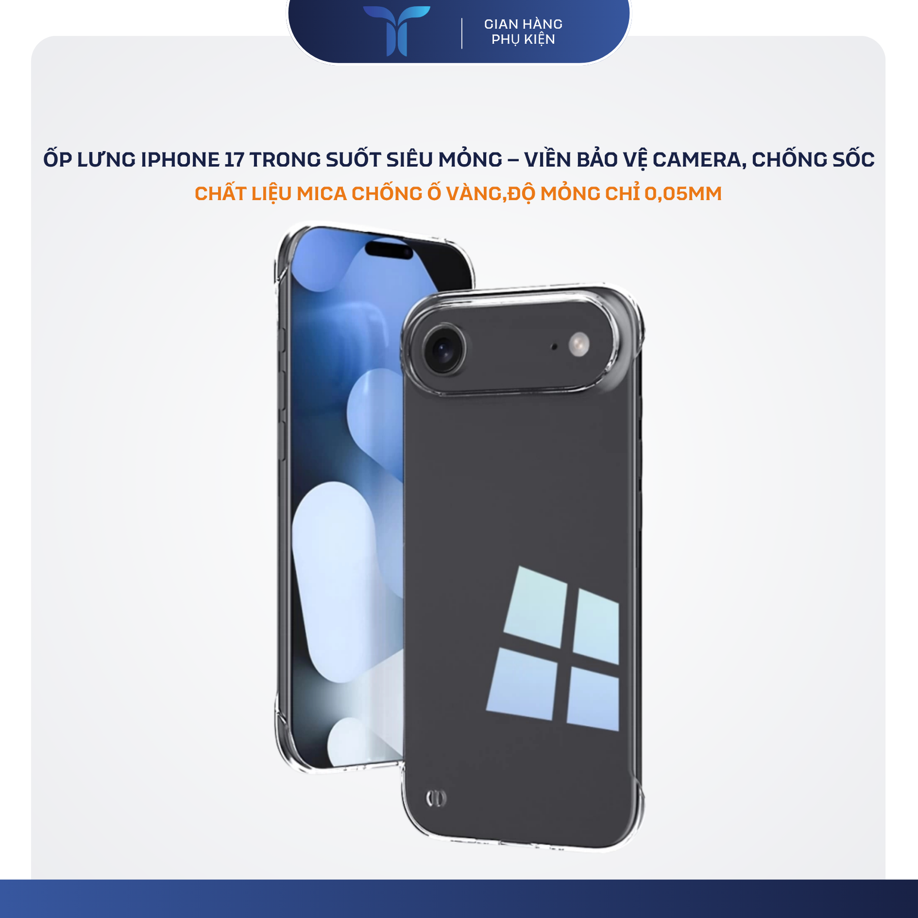 T-ECO SHOP | Ốp Lưng iPhone 17 Trong Suốt Siêu Mỏng – Viền Bảo Vệ Camera, Chống Sốc