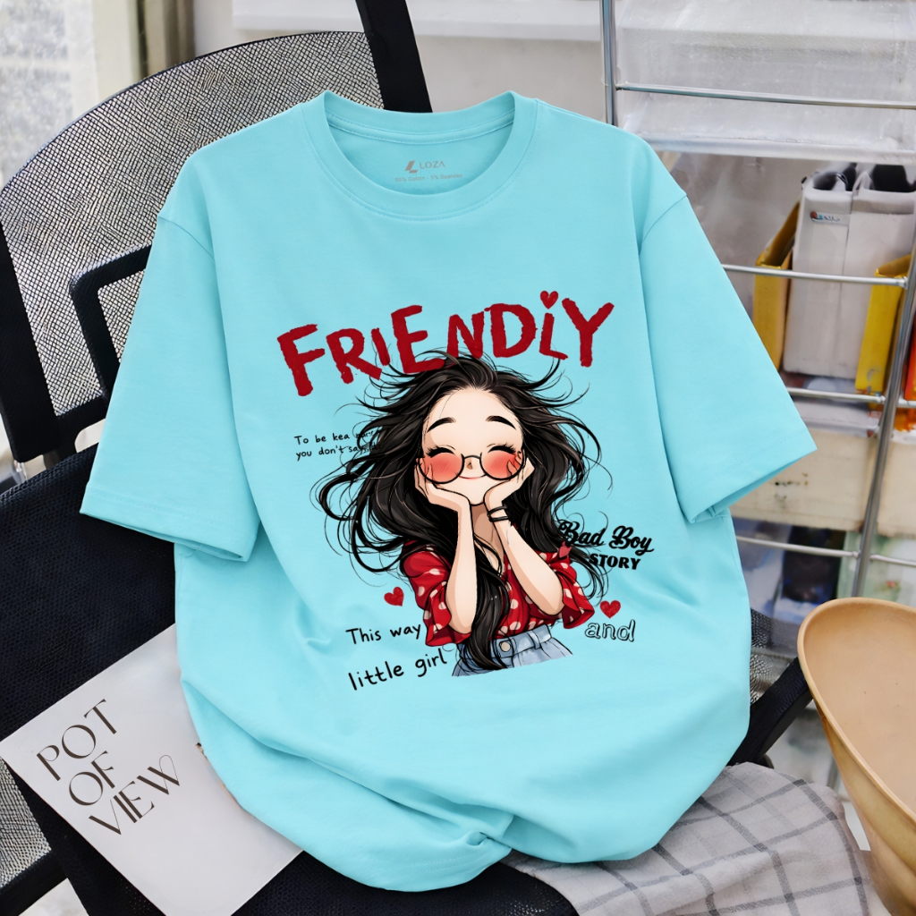 Áo phông nữ dáng rộng NA03 nhiều màu in hình cô gái chất liệu thun cotton co giãn 4 chiều Loza RT8540_thumbnail_8