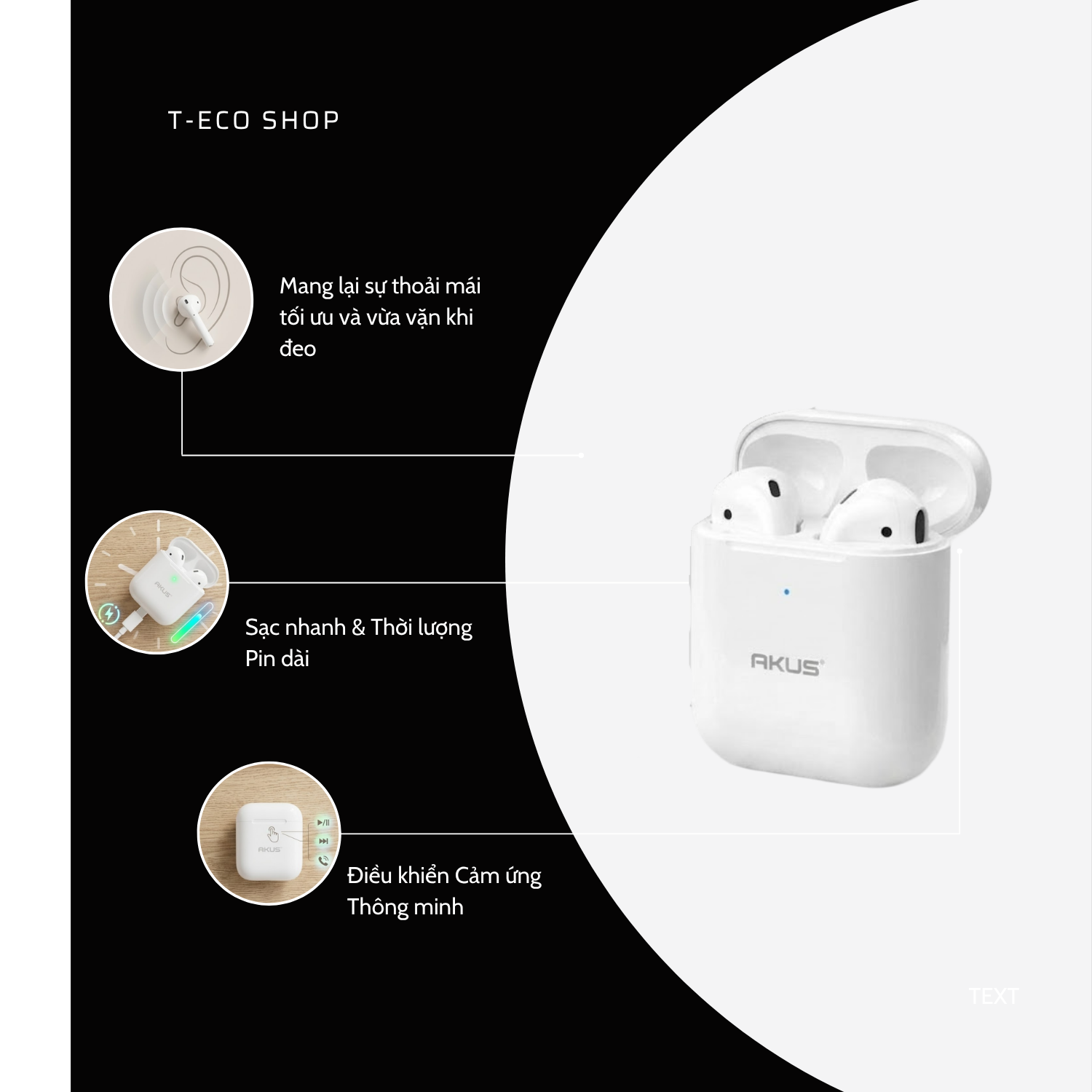 T-ECO SHOP | Tai Nghe Bluetooth Không Dây AKUS A2 Nhét Tai Kết Nối Ổn Định Kèm Hộp Sạc_thumbnail_4
