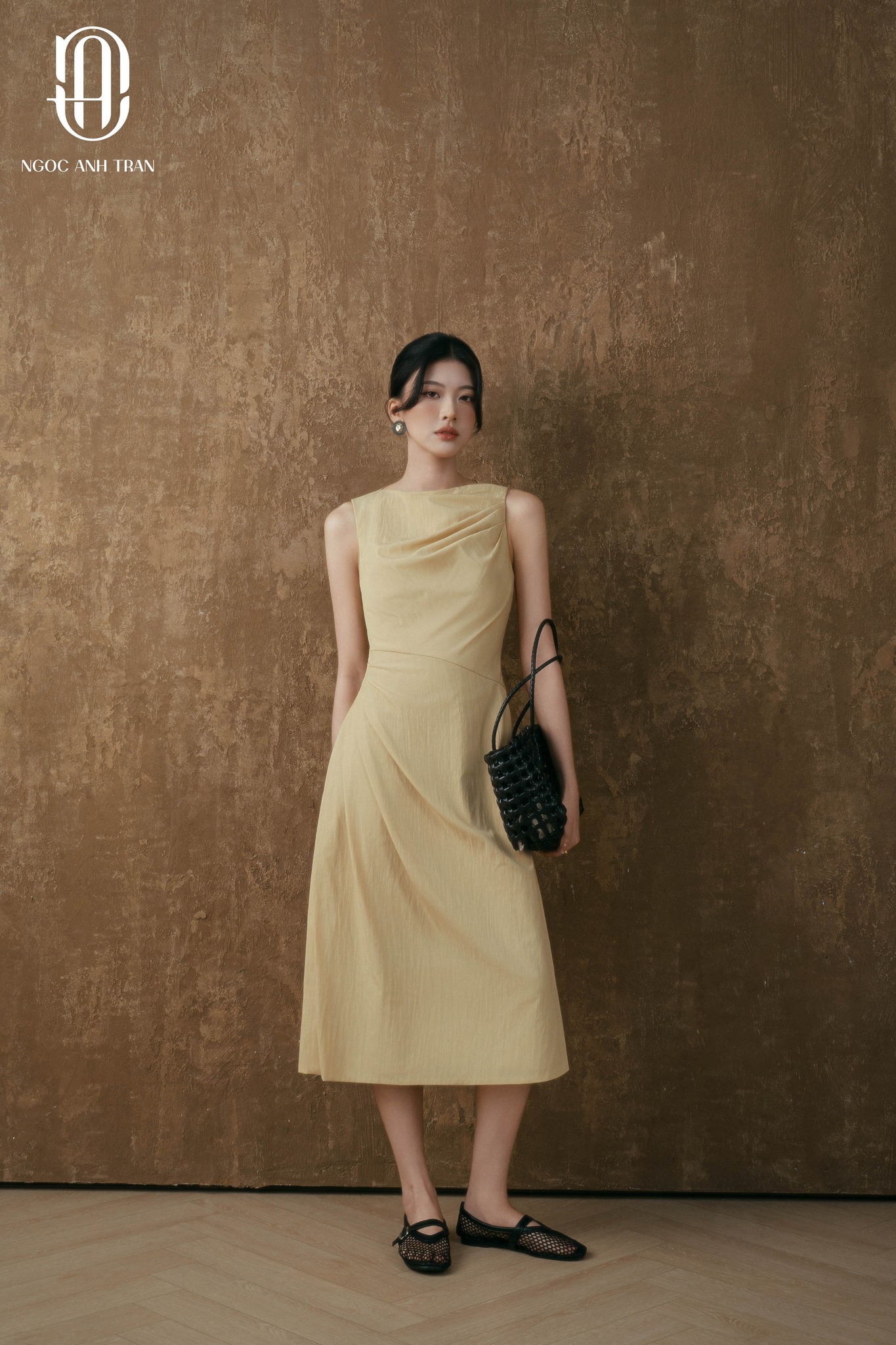 D170- Váy vàng pastel nhún eo