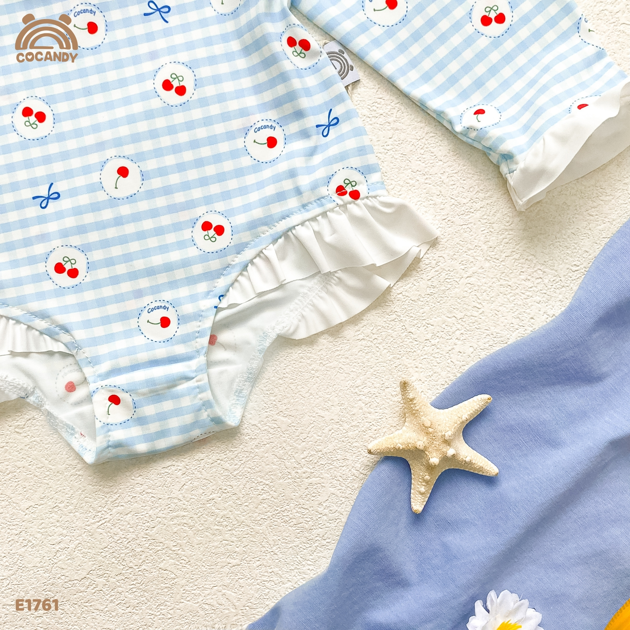 Bộ bơi dài caro XANH DƯƠNG cherry đỏ_thumbnail_2