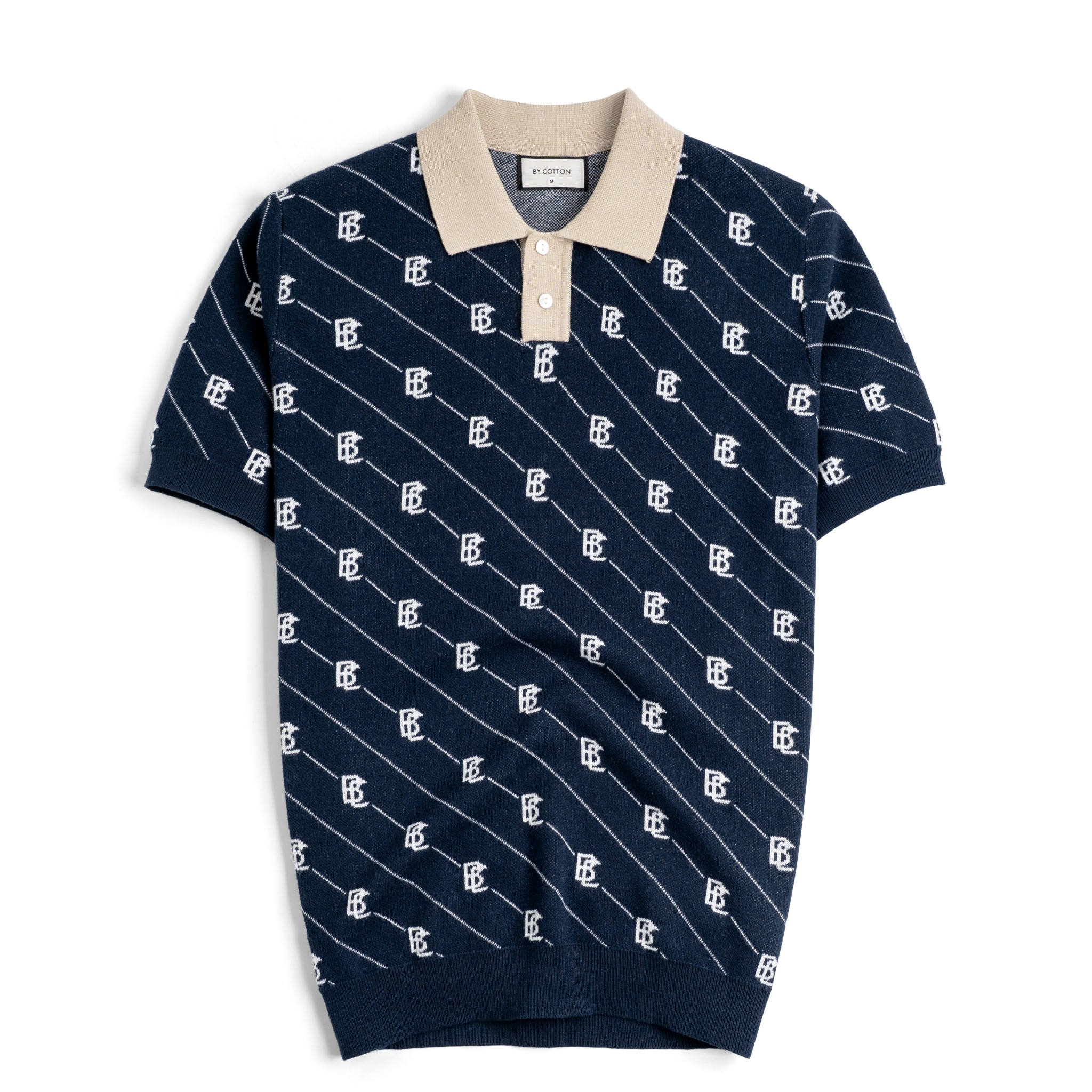 Áo Polo Dệt Kim By Cotton Monogram Phối Bo