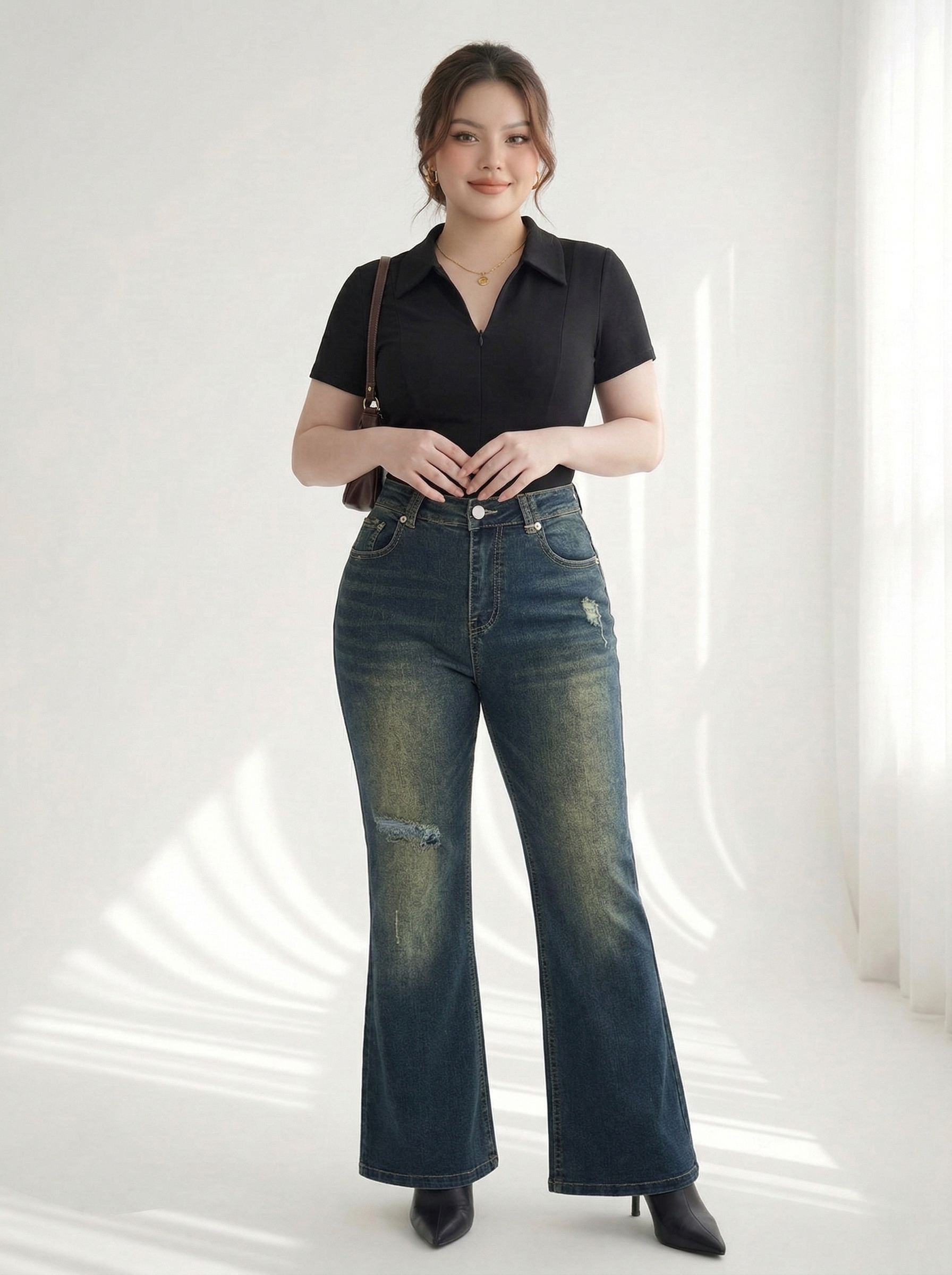 BIGSIZE NỮ- Quần jean ống loe cho nàng béo từ 55-90kg V-QJ341