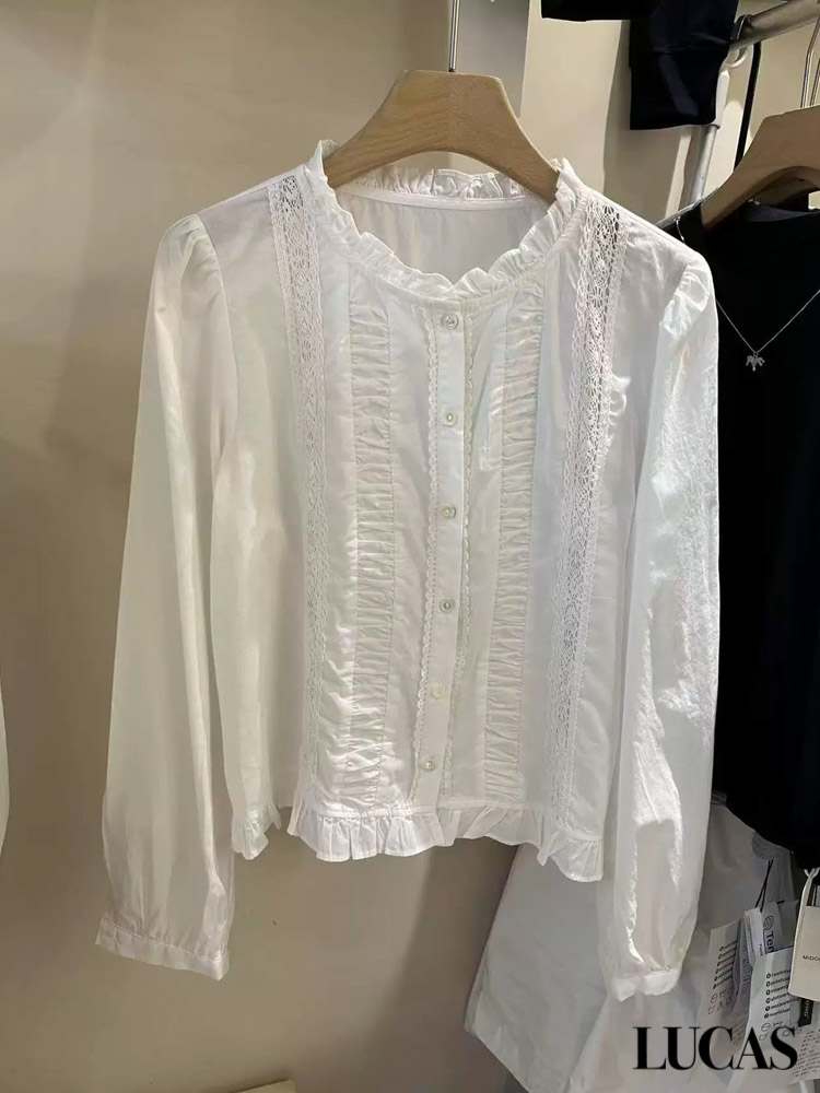 Áo sơ mi thô sọc JUBOW cúc trong phối ren dọc 2 bên, nẹp áo, phối sọc ngang 2 bên_thumbnail_7