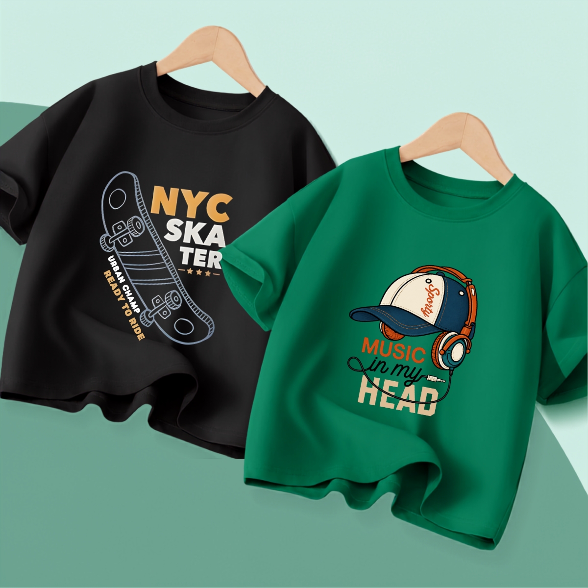 Áo phông bé trai in hình chiếc mũ và ván trượt NYC Skater  - Mã AT037