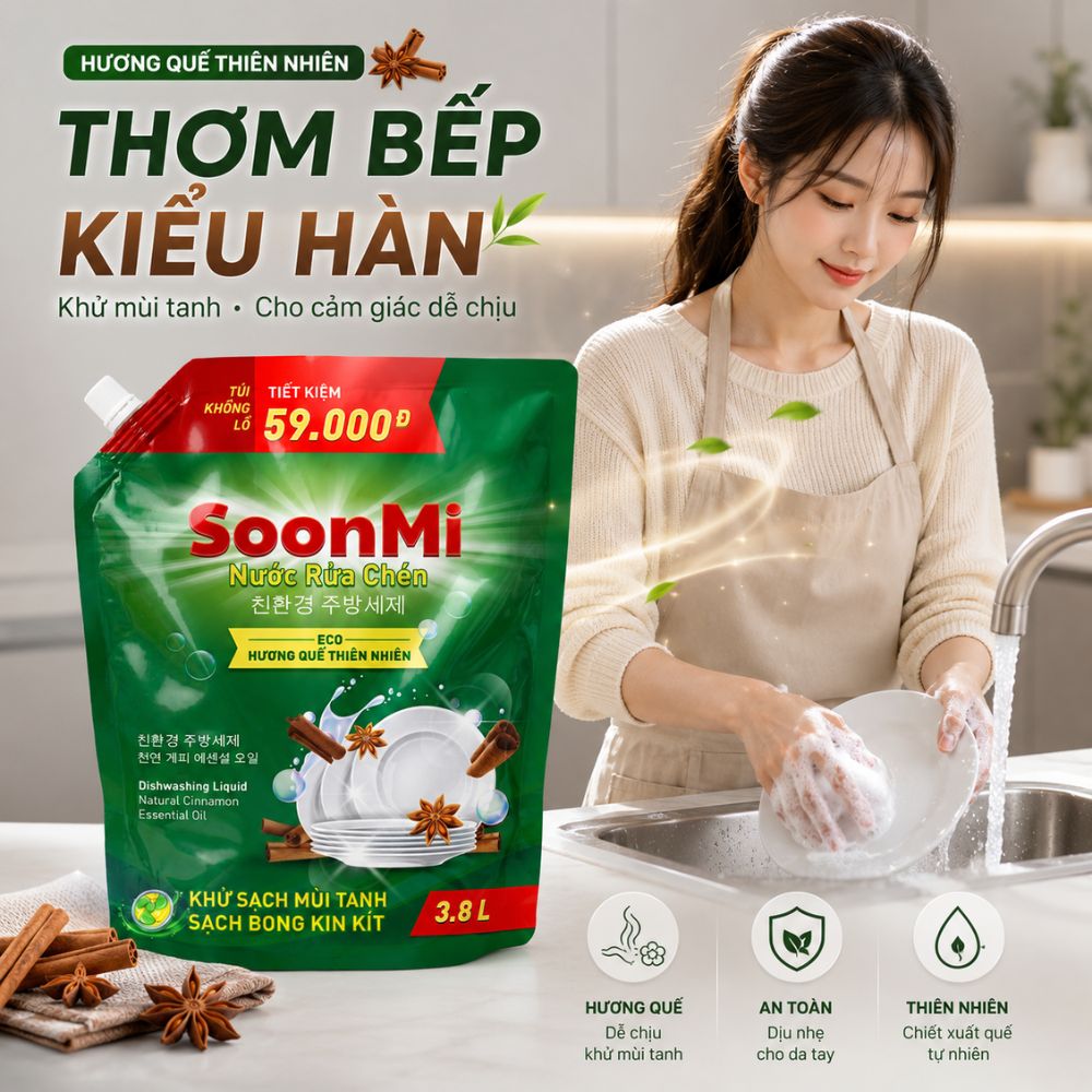 1 Thùng 3 túi nước rửa chén hương quế Soonmi 3.8L_thumbnail_3