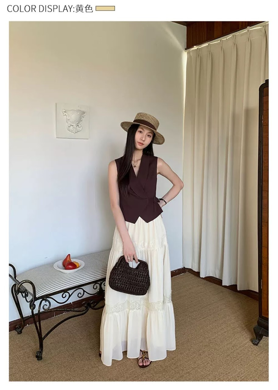 Lucas - Set áo zile vạt đang cài rút 1 bên cổ bẻ + chân váy voan xòe dáng dài nối pha ren_thumbnail_3