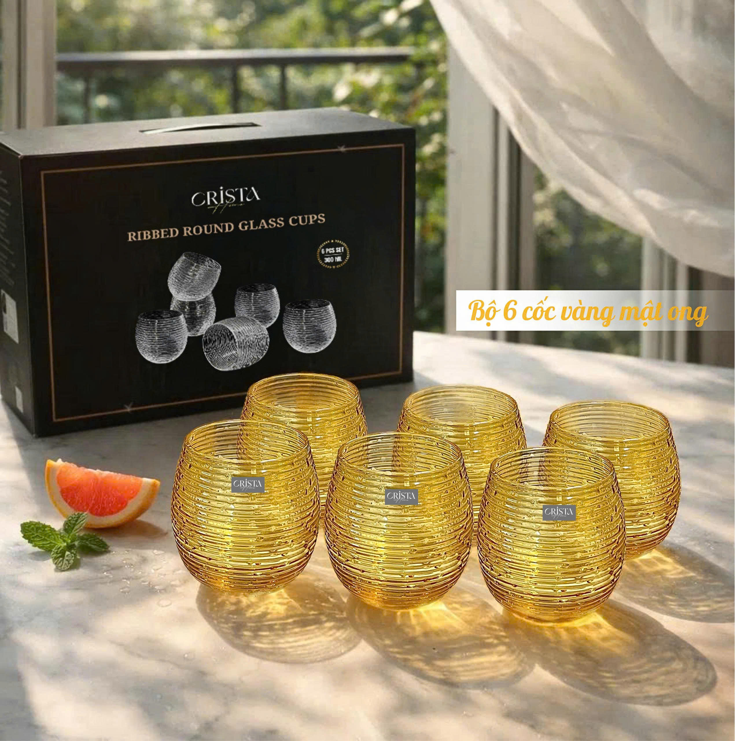 Set 6 cốc thủy tinh dáng bầu vân ngang 300ml Crista Home 60254_thumbnail_11