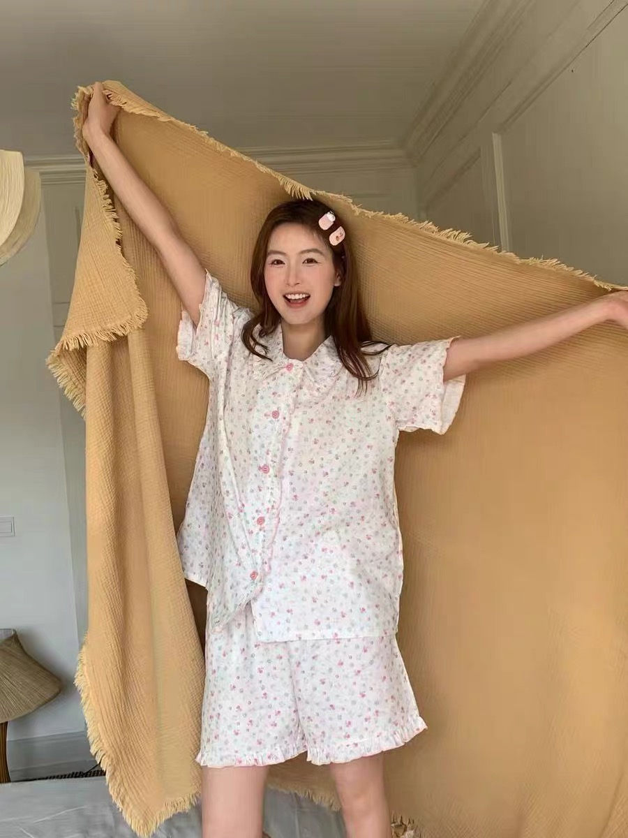Bộ Pizama Cổ Sen Viền Bèo Xô Cotton Cộc_thumbnail_12