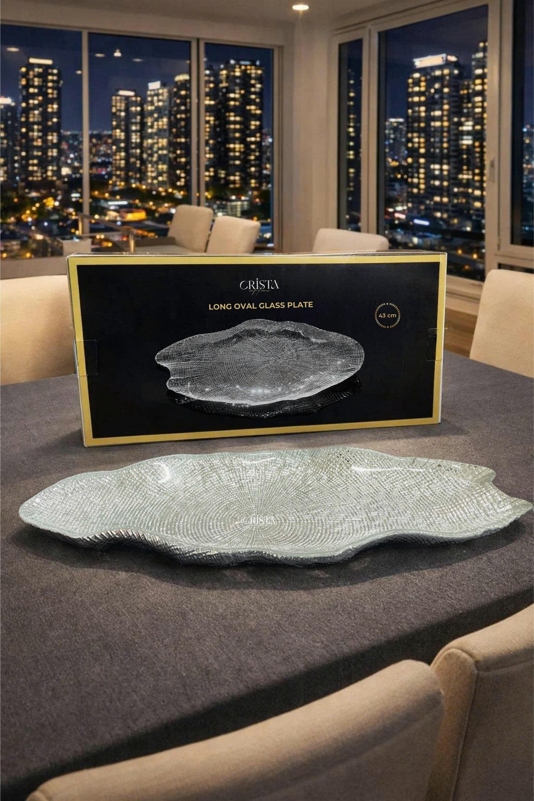 Đĩa bầu dục thủy tinh CRISTA HOME Vân lưới 43 cm, 60226_thumbnail_4