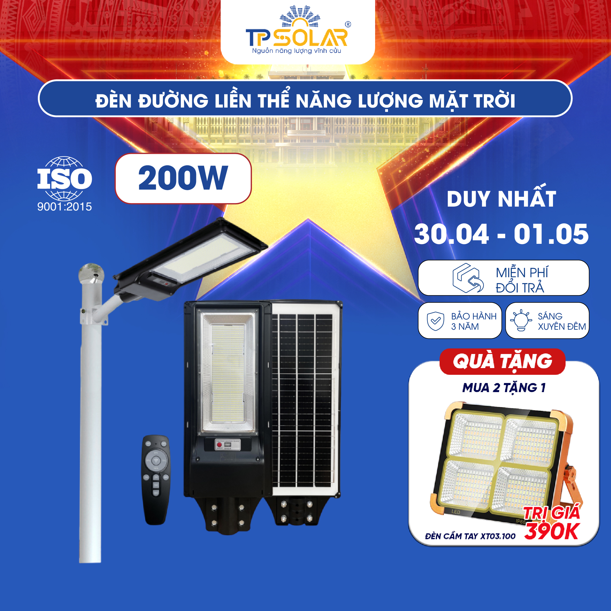 Đèn đường liền thể năng lượng mặt trời (TP.LT01.200)