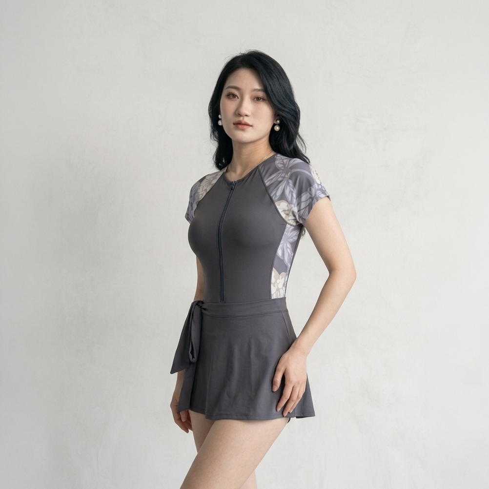 Bộ bơi nữ Narsis A25028: Đồ bơi liền thân tay cộc kèm váy tháo rời, có lót ngực, đồ bơi 2 lớp_thumbnail_12