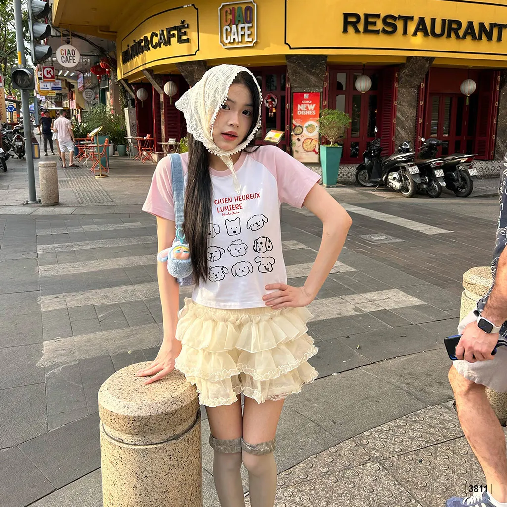 Áo thun nữ babytee phối tay raglan Puppy dễ thương năng động Miucho 3811_thumbnail_5