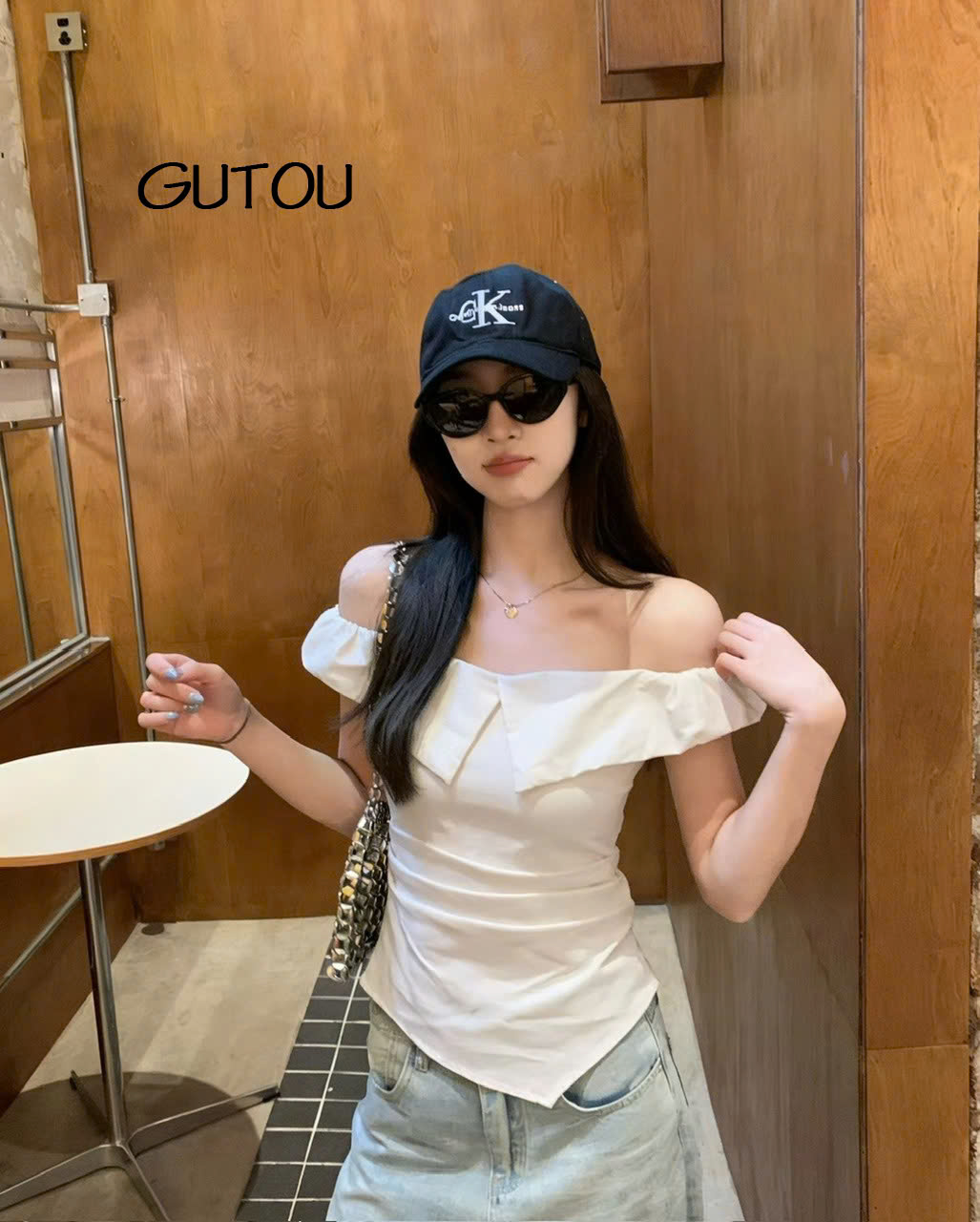 [ GUTOU ] Áo Trễ Vai Xếp Ly Co Giãn Elegance Style