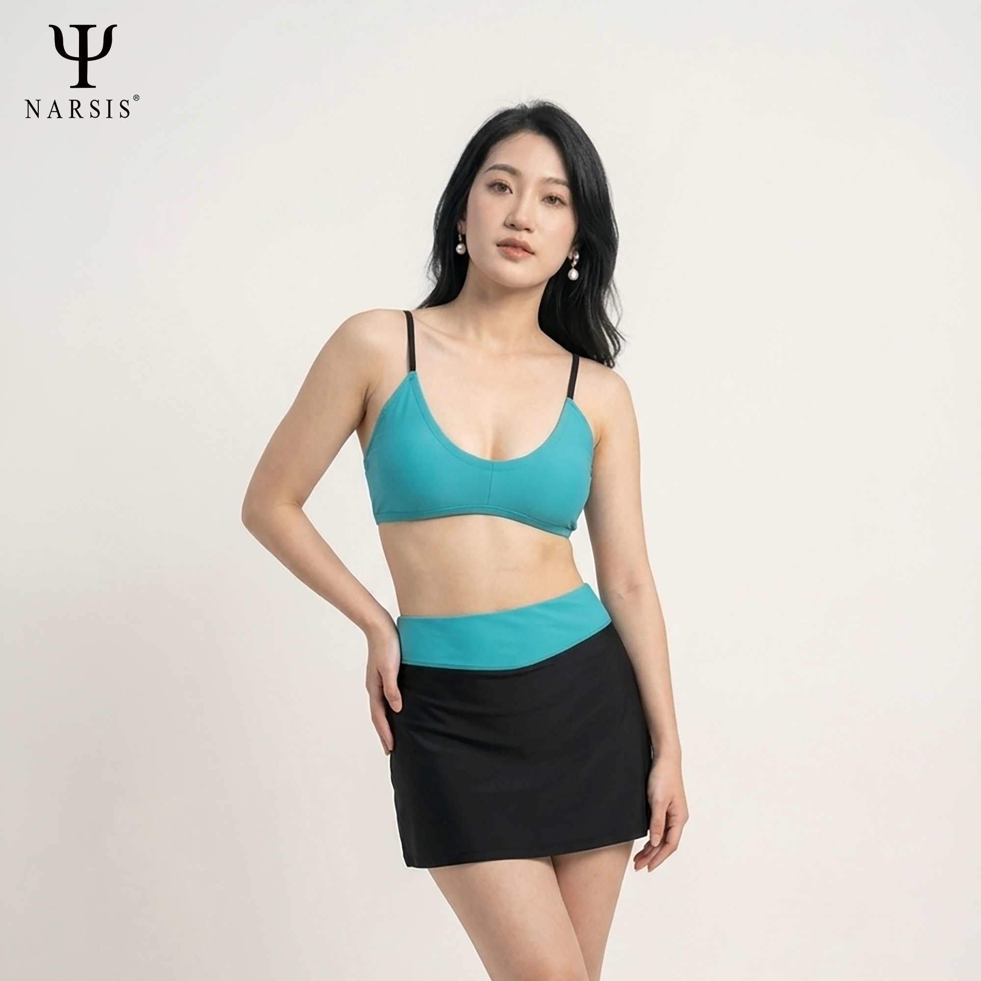 Bộ bơi nữ Narsis A25035: Set đồ bơi 2 mảnh áo xanh Teal kèm chân váy_thumbnail_9