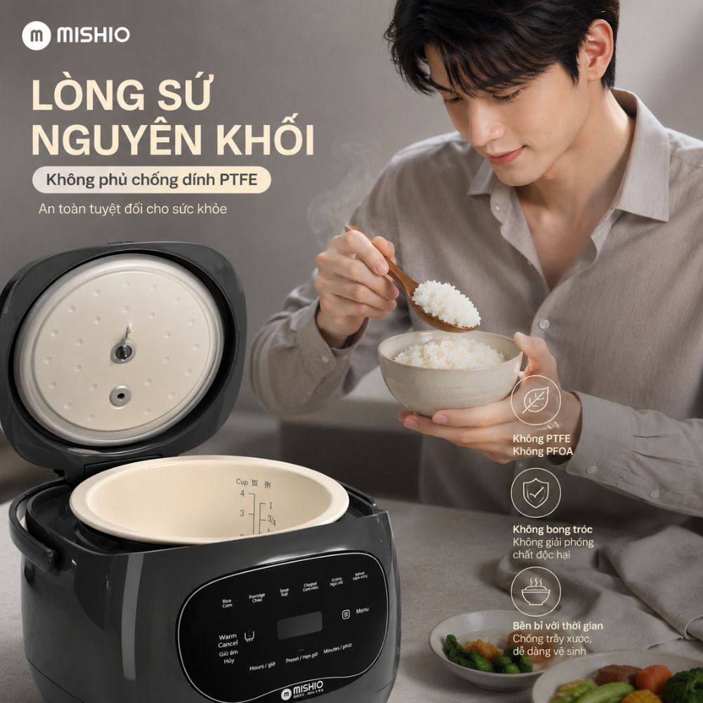 Nồi cơm điện lòng sứ dưỡng sinh Mishio MK365 - màu xám_thumbnail_15