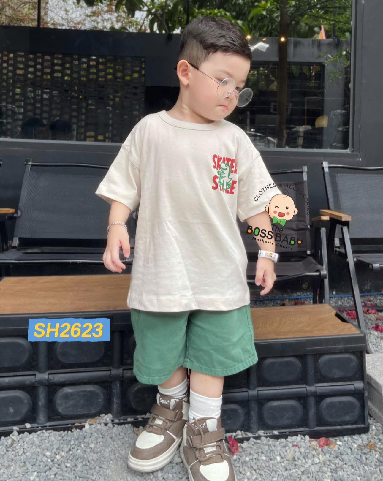 Set bộ kaki be xanh khủng long
