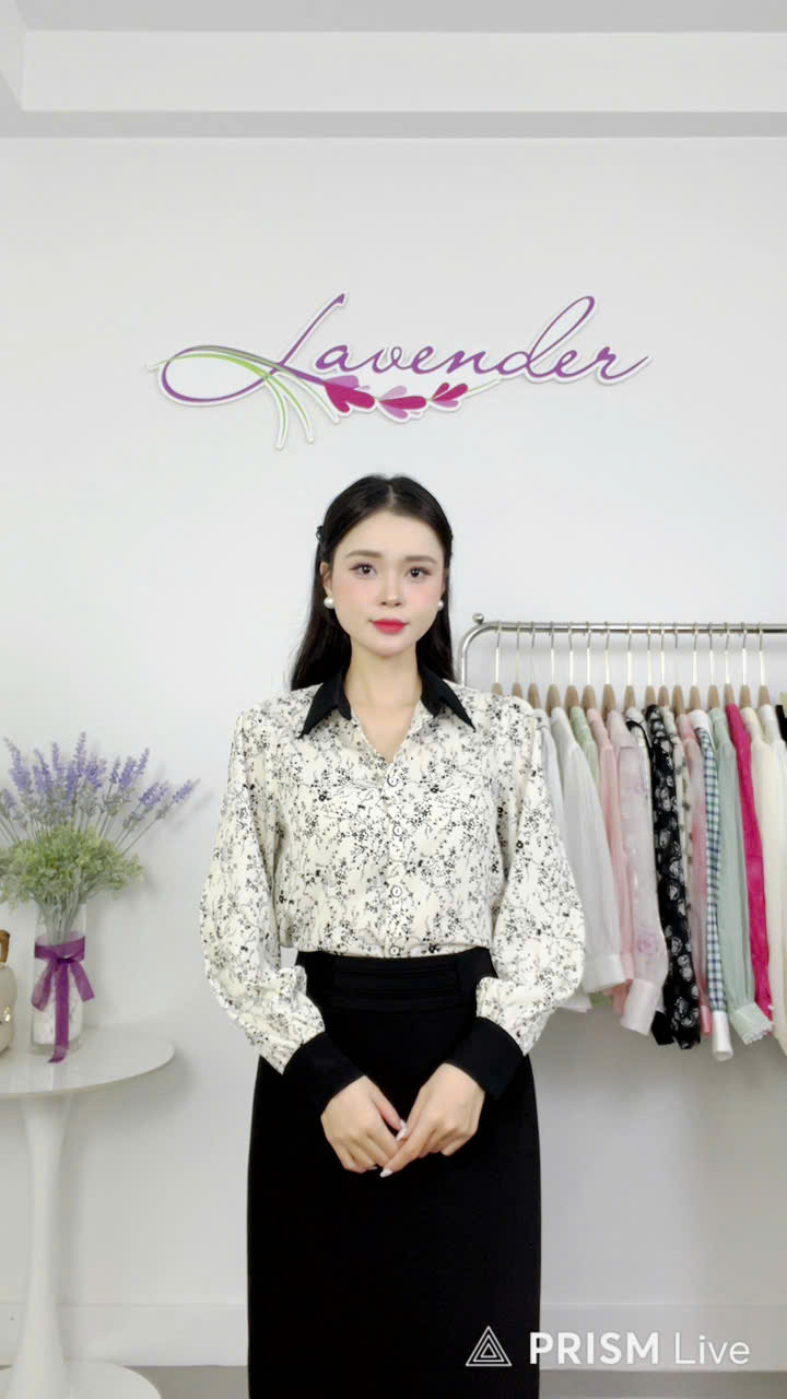 Áo sơ mi tay dài hoa nhí đen A4213