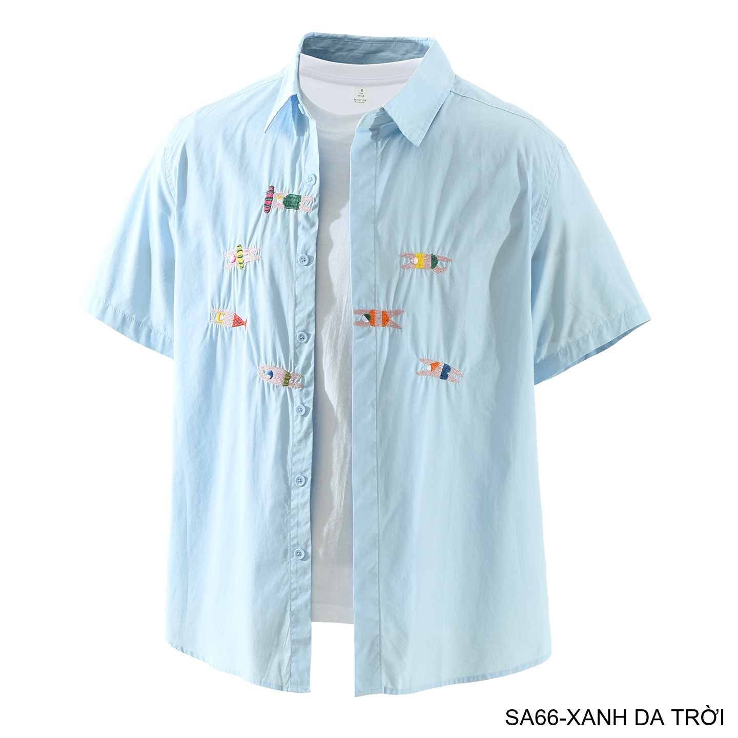 SA66 - Áo sơ mi nam ngắn tay thêu cá kiểu Nhật, cotton 100%, form rộng thoải mái, phong cách tươi mới_thumbnail_6