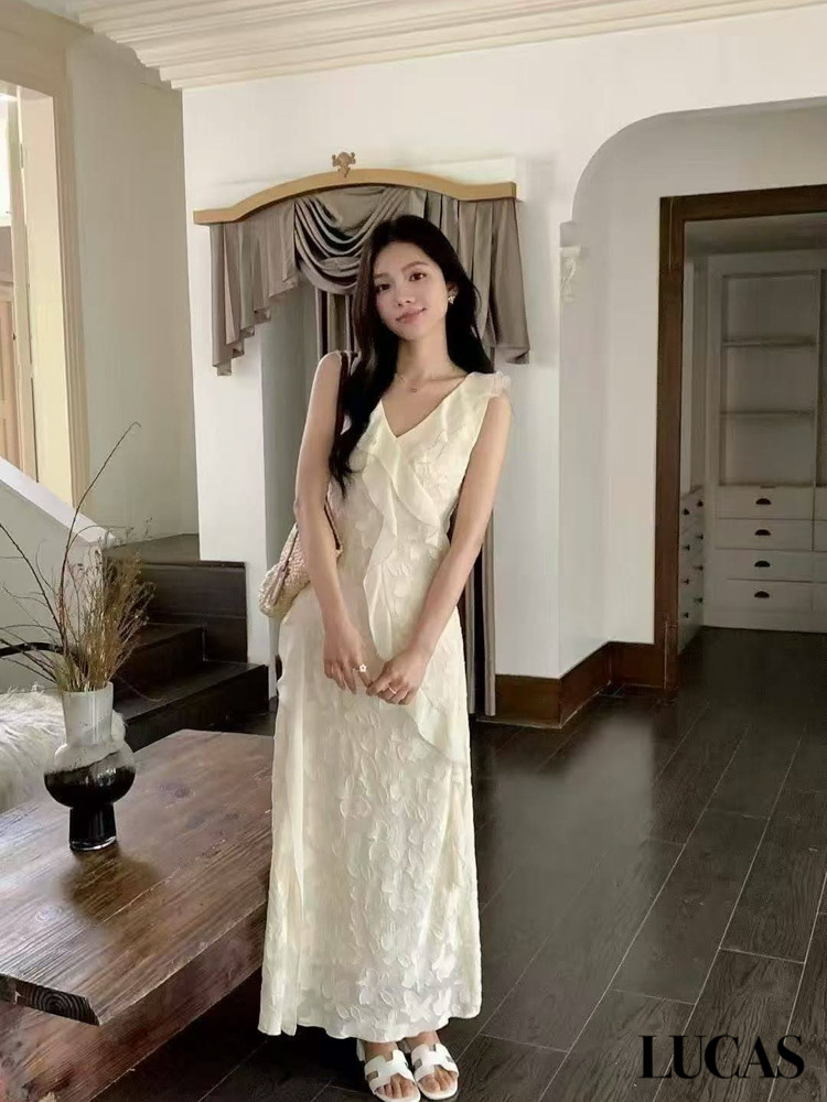 Váy zile cổ tim thêu hoa nổi bèo vạt chéo_thumbnail_2