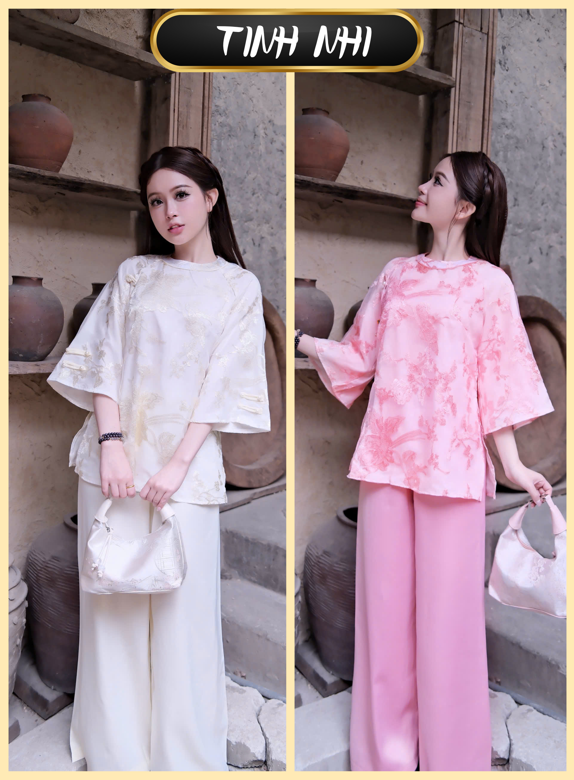 PP409 TINH NHI Pháp phục voan tơ 2 lớp tặng kèm charm tiểu thư sang trọng