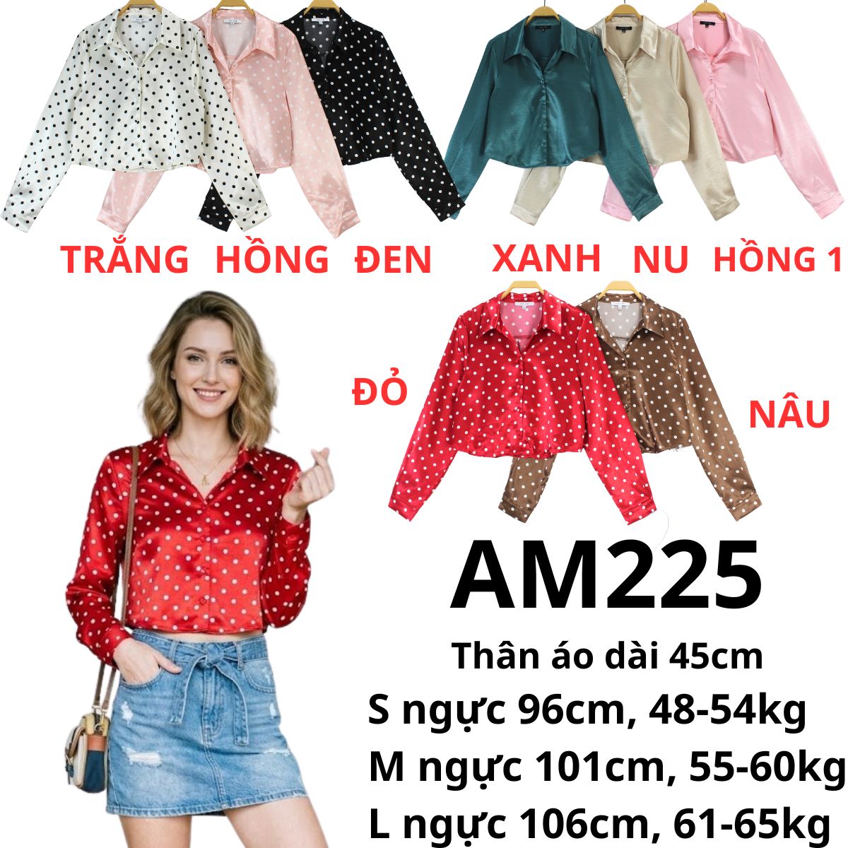 AM225 - Sơ mi chấm bi crop