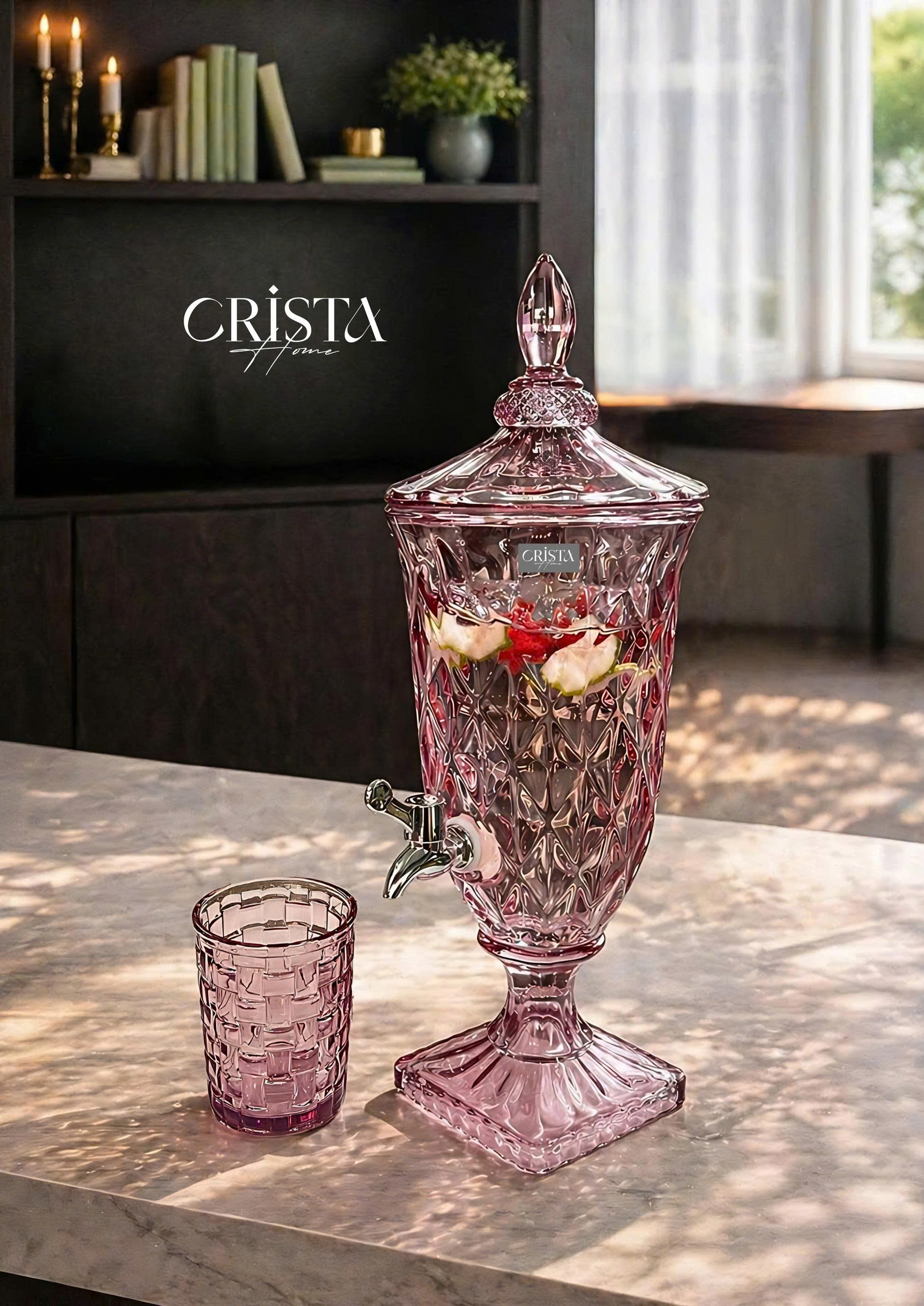 Bình thủy tinh vân kim cương có vòi 2L CRISTA HOME