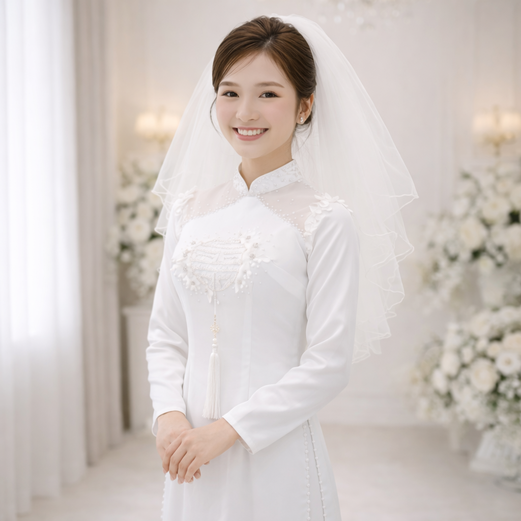 Áo Dài Cặp Cô Dâu Chú Rể Cưới Hỏi - Màu Trắng Sang Trọng CH26-03