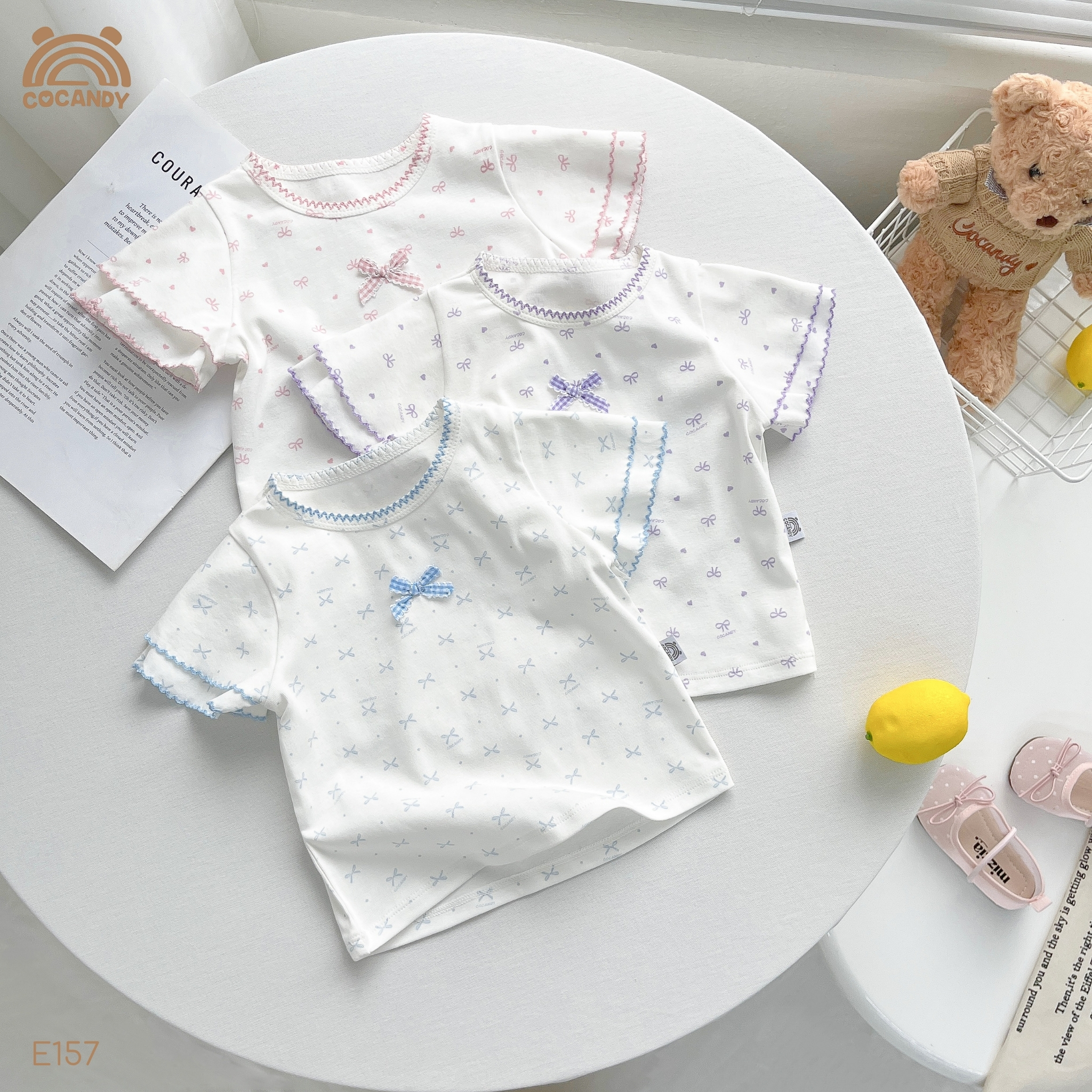 Áo cộc thun TRẮNG hình nơ bi XANH CCD_thumbnail_3