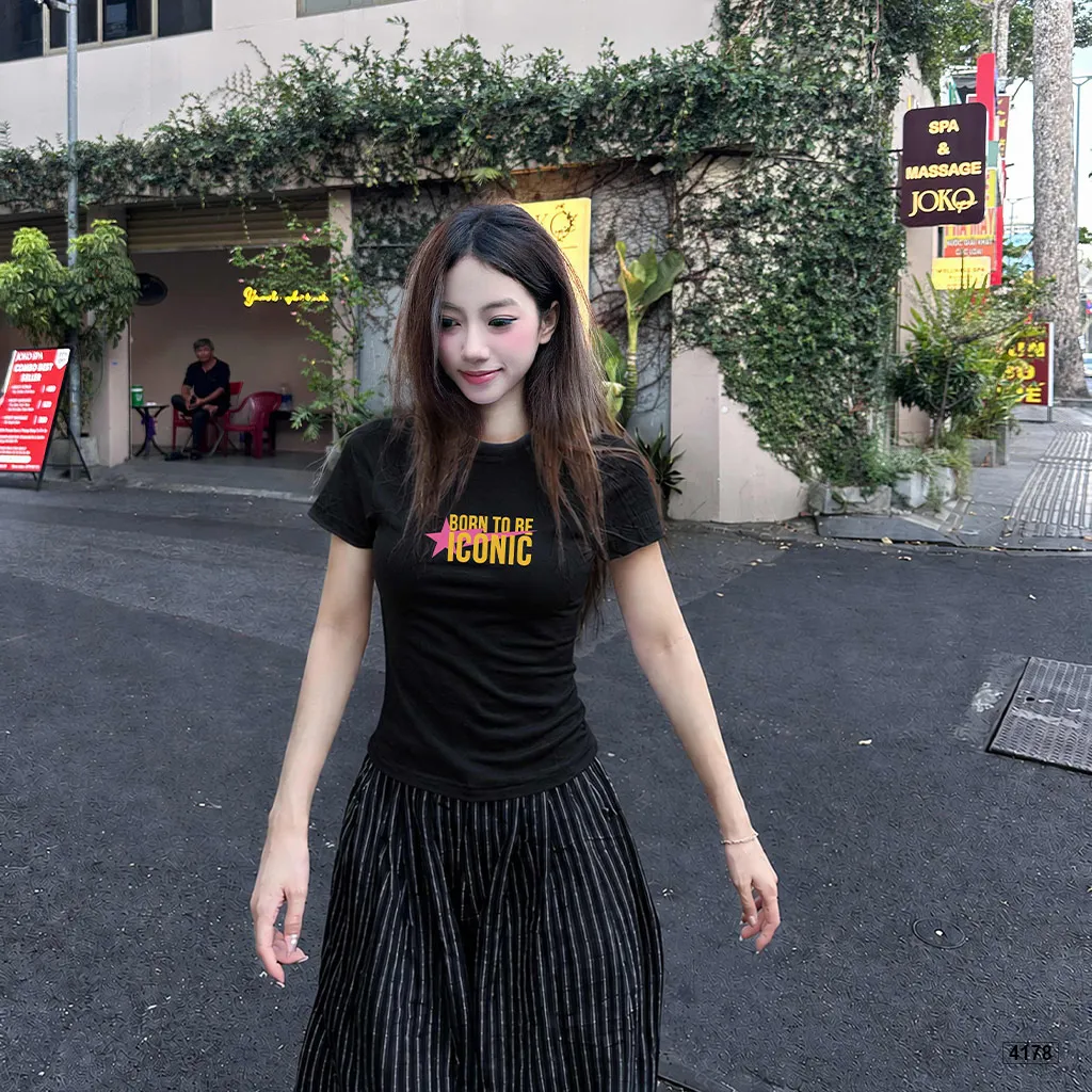 Áo thun baby tee form ôm tôn dáng phối chữ Beezy 4178_thumbnail_5